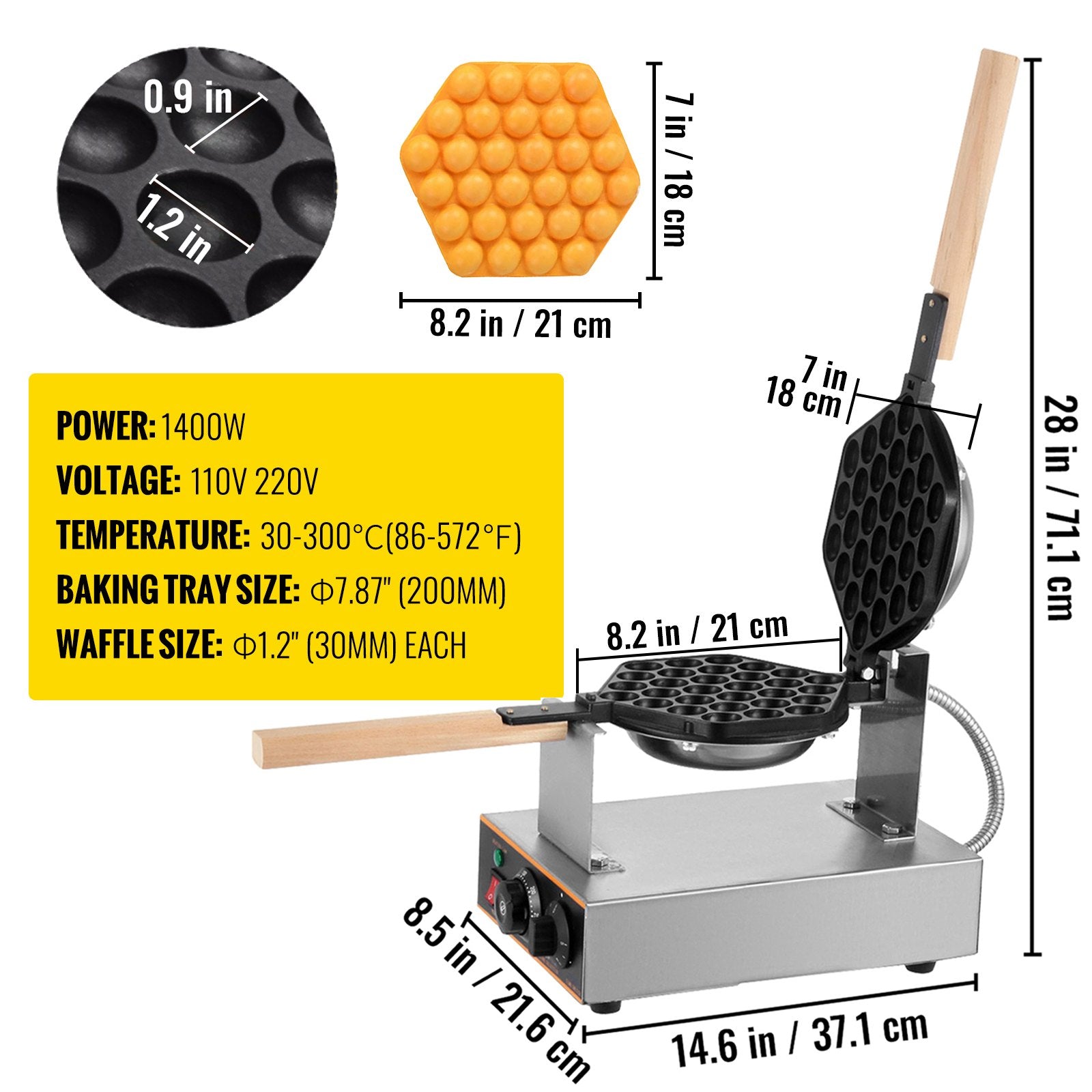 Burbulinių vaflių keptuvė VEVOR SC-X30, 1400W