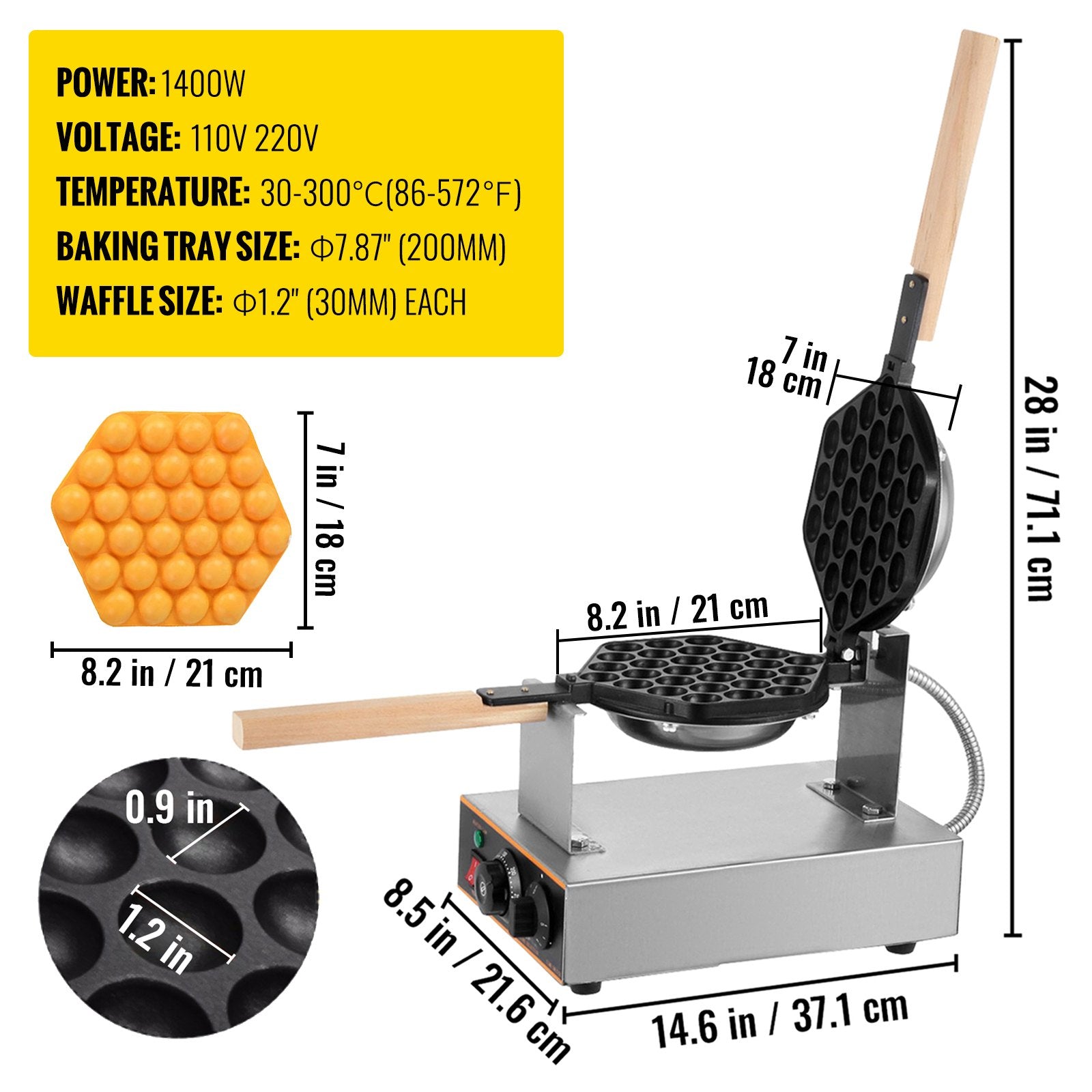 Burbulinių vaflių keptuvė VEVOR SC-X30, 1400W
