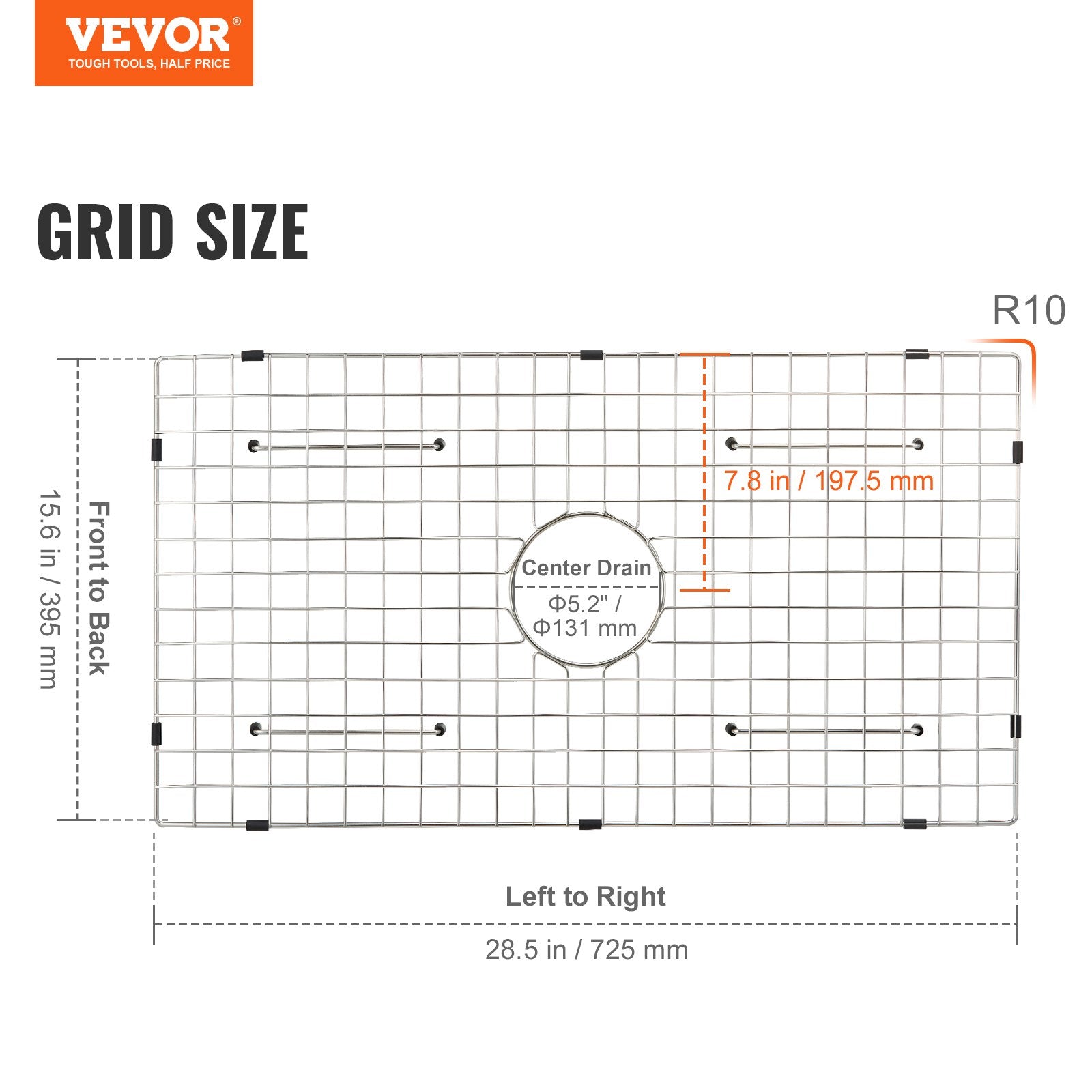 Plautuvės apsauginės grotelės VEVOR KM-BHQ-2302-SKU4, 725x395 mm