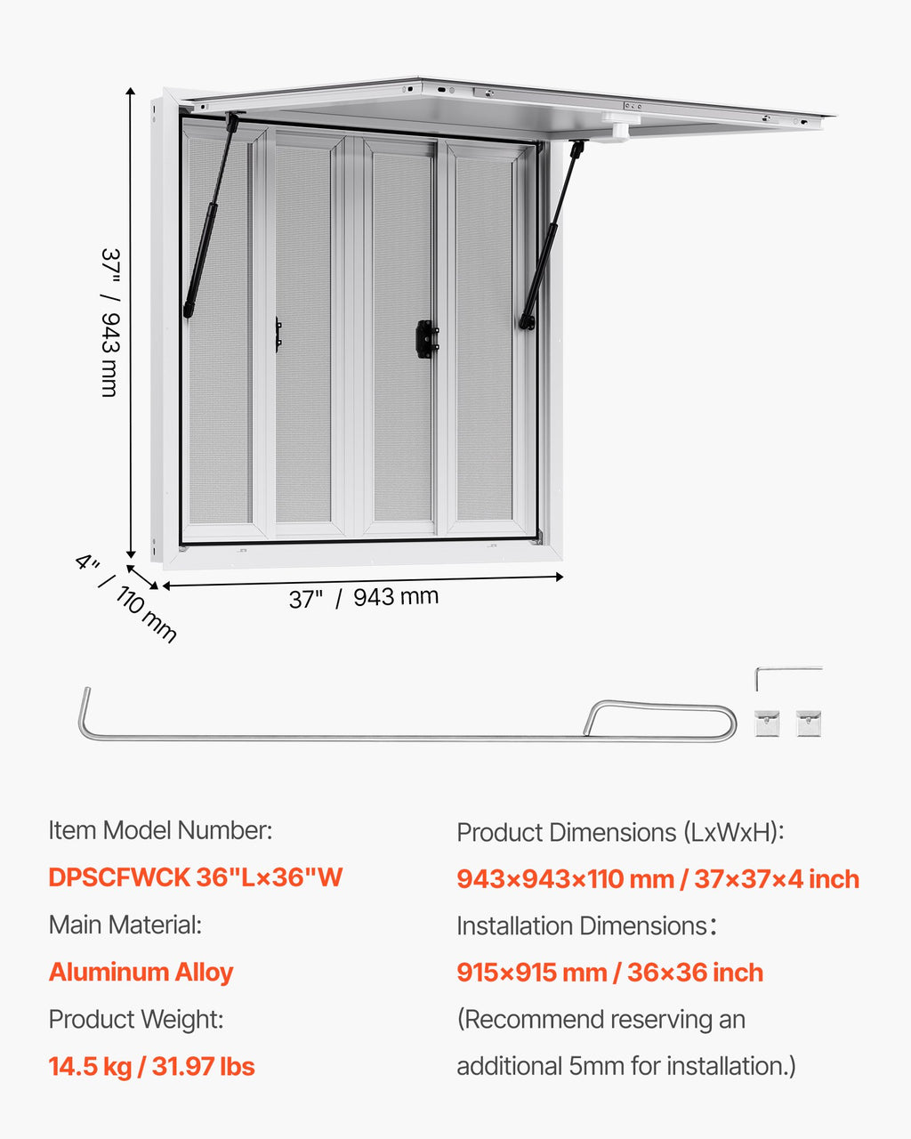 Prekybinis langas VEVOR DPSCFWCK, 92x92 cm