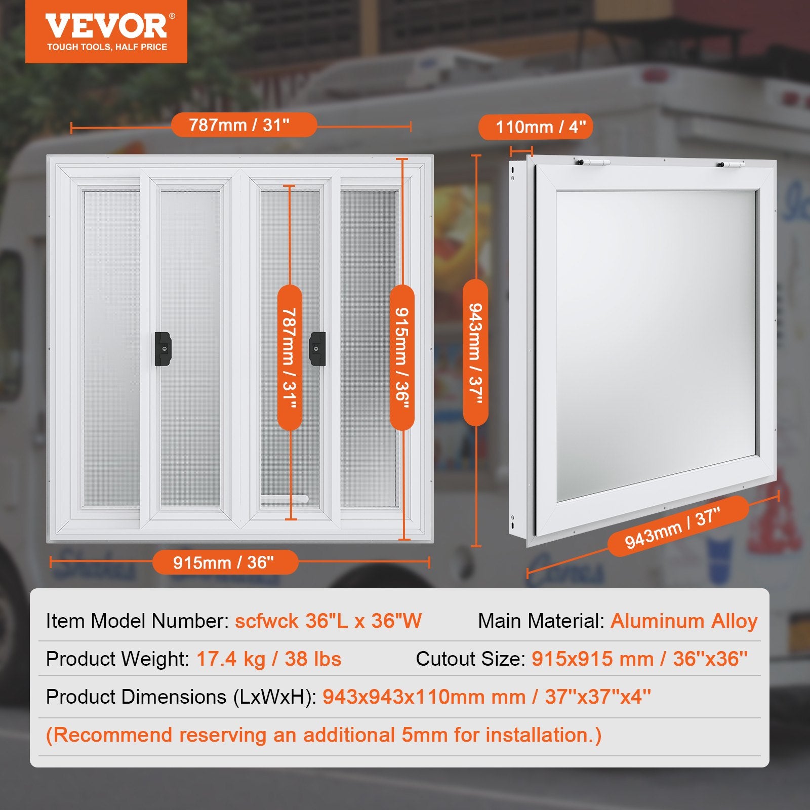 Prekybinis langas VEVOR scfwck 36"x36", 91,4 x 91,4 cm