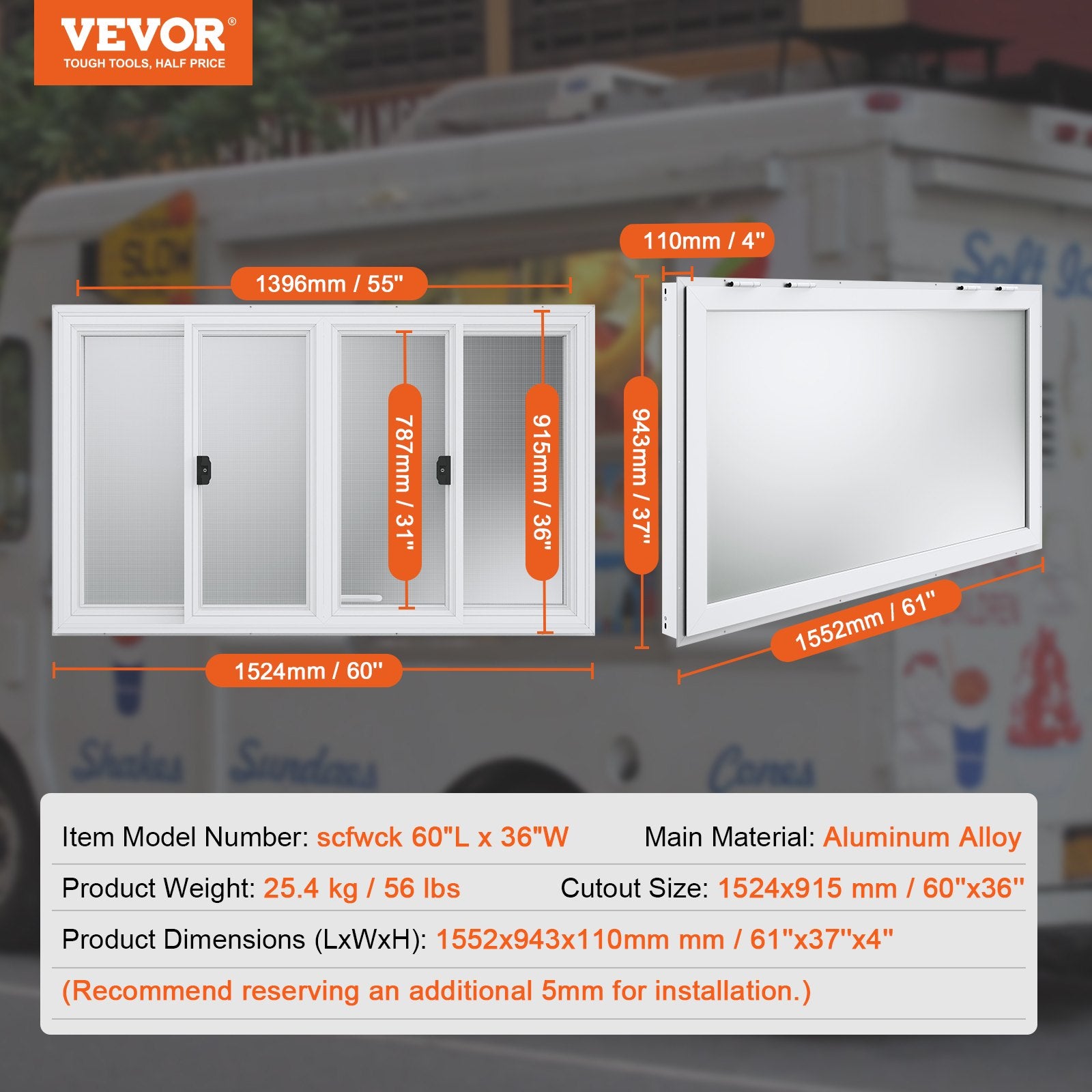 Prekybinis langas VEVOR scfwck 60"x36", 152x91 cm