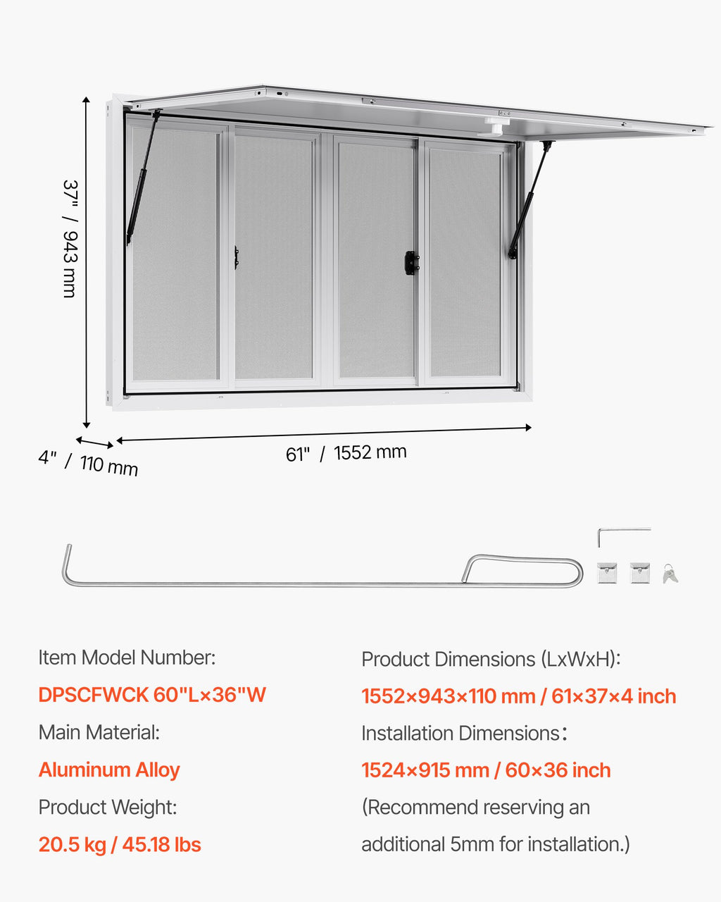 Prekybinis langas VEVOR DPSCFWCK, 152x92 cm