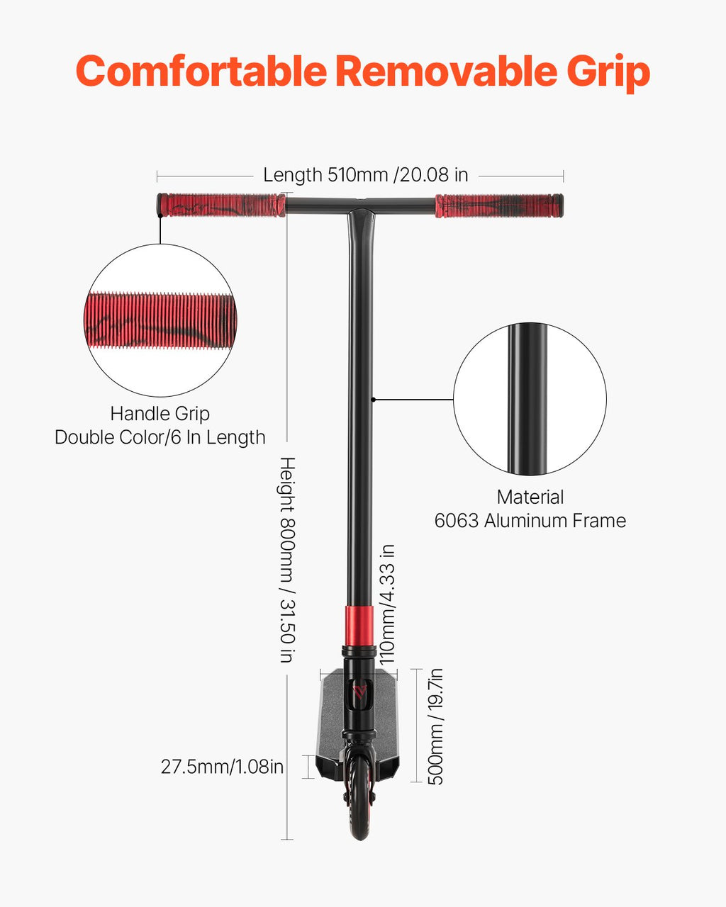 Trikinių paspirtukas VEVOR YTN-38, 110 mm ratai