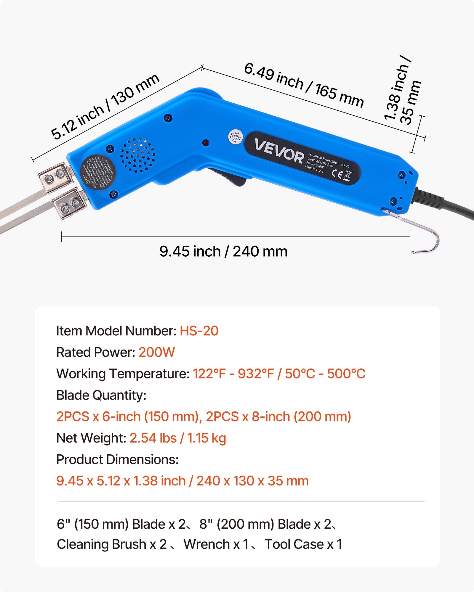 Elektrinis putplasčio pjoviklis VEVOR HS-20, 200 W