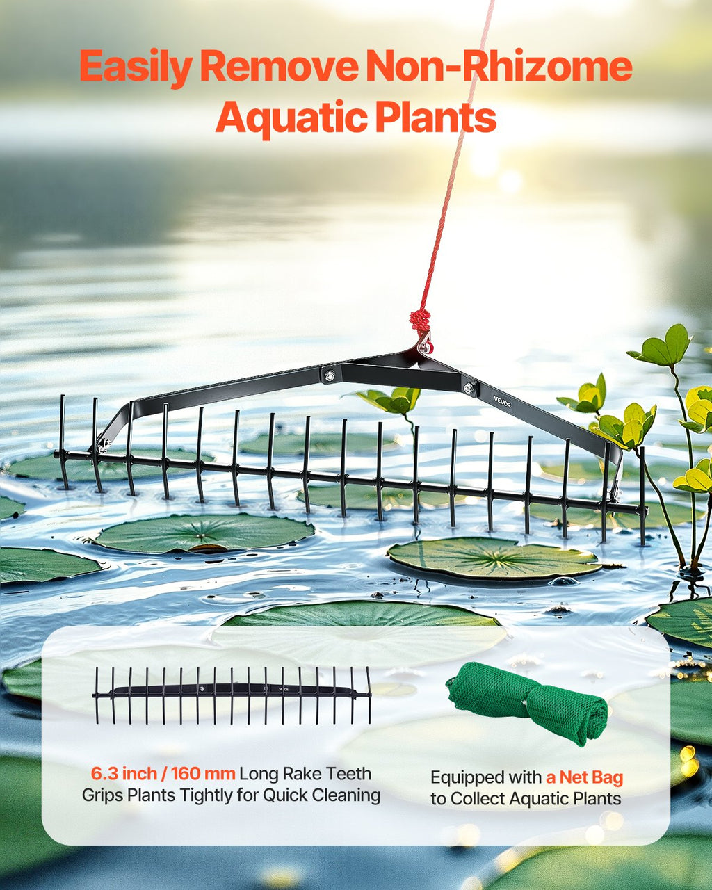 Vandens augalų grėblys VEVOR 7849, 81 cm plotis