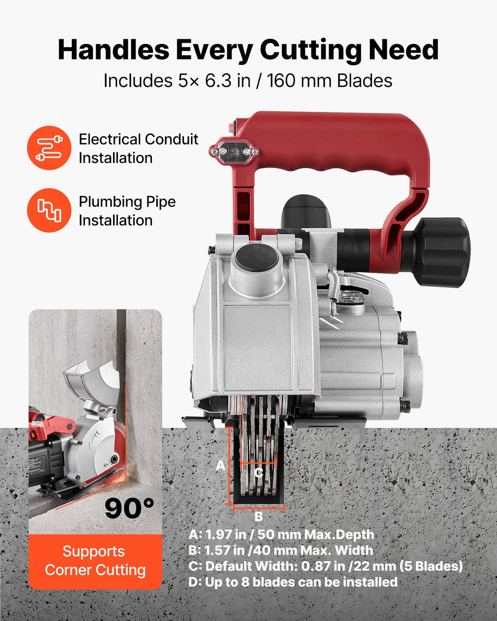 Mūro rėžtuvas VEVOR KC160, 5000 W