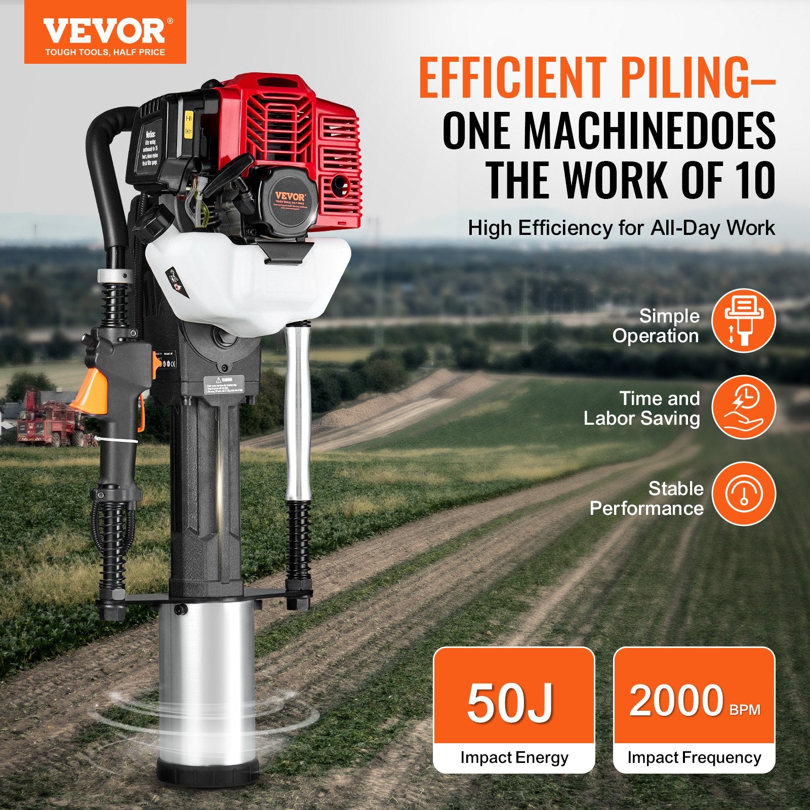 Benzininis stulpų kalimo įrankis VEVOR JH-95, 1400 W