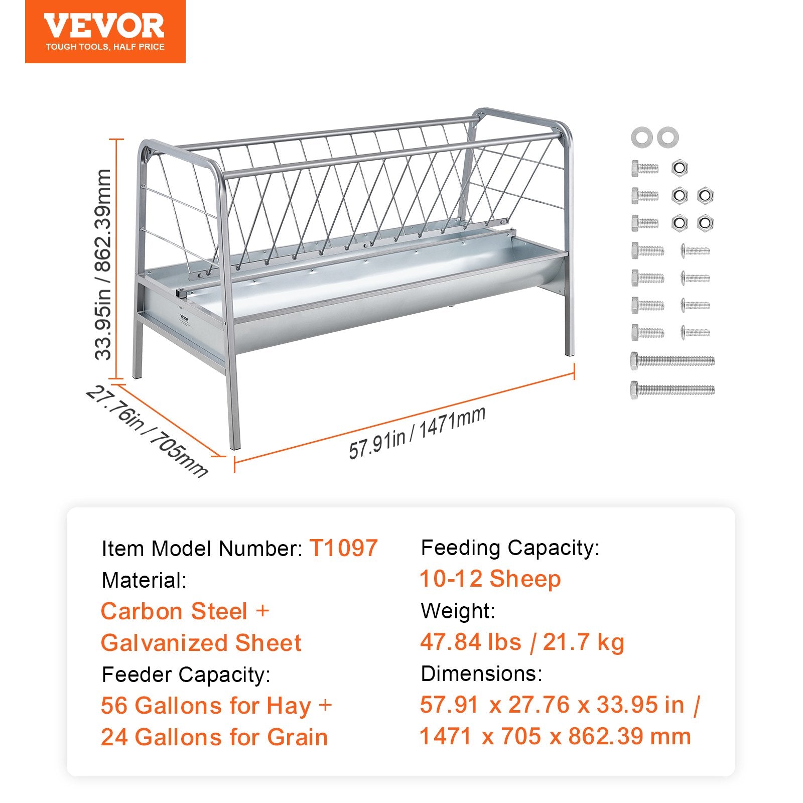 Šėrykla galvijams VEVOR T1097, 300 l talpa