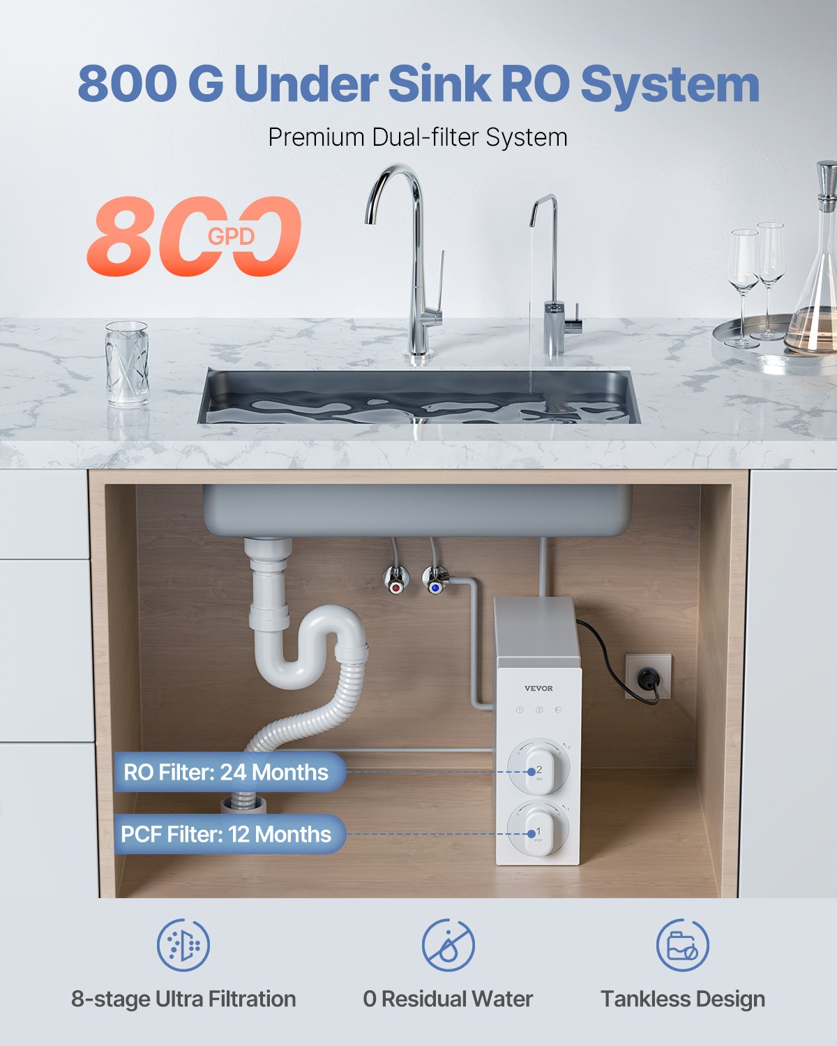 Atvirkštinio osmoso vandens filtravimo sistema VEVOR SS-006, 800 GPD