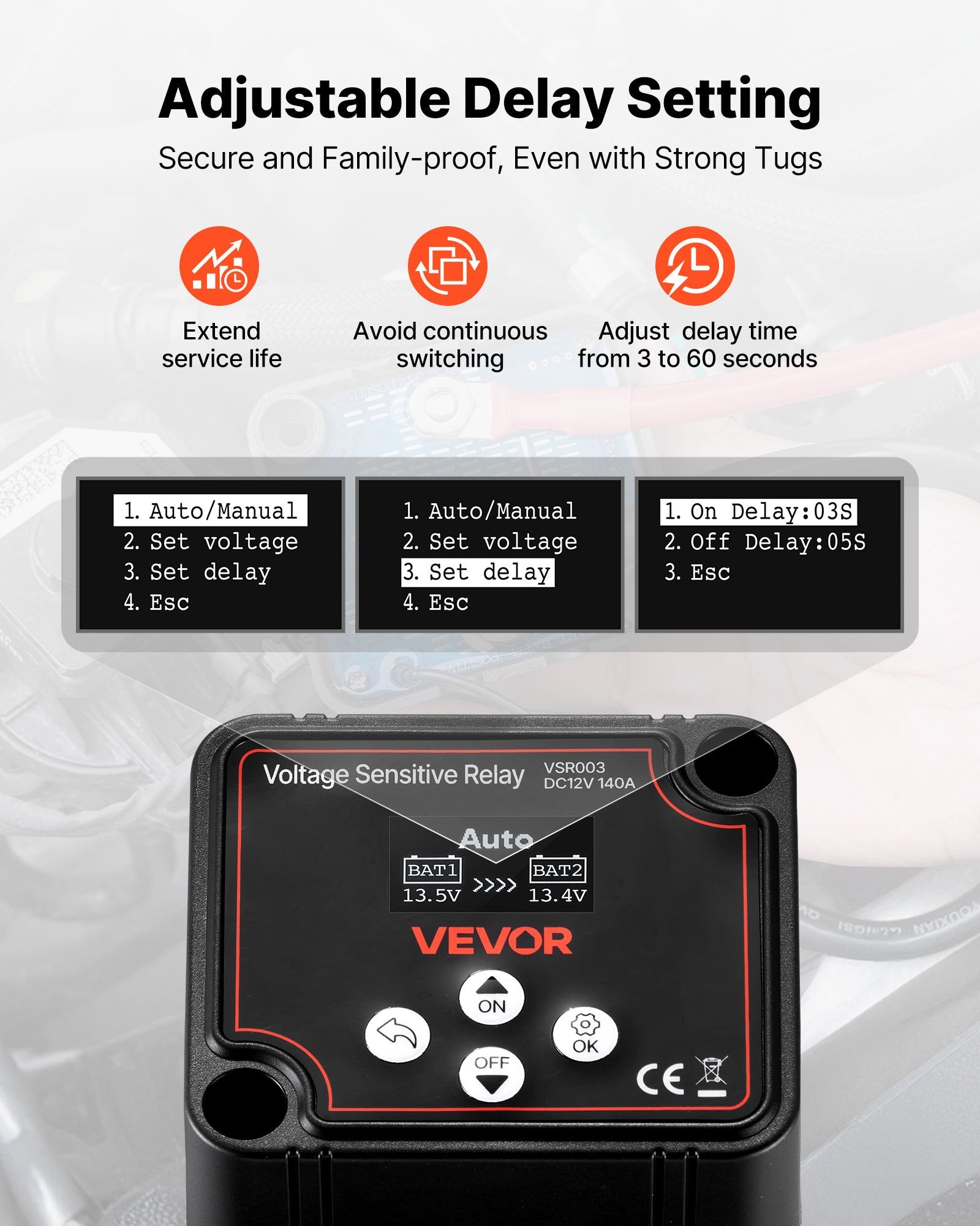 Dvigubas akumuliatorių skyriklis VEVOR VSR003, 12V 140A