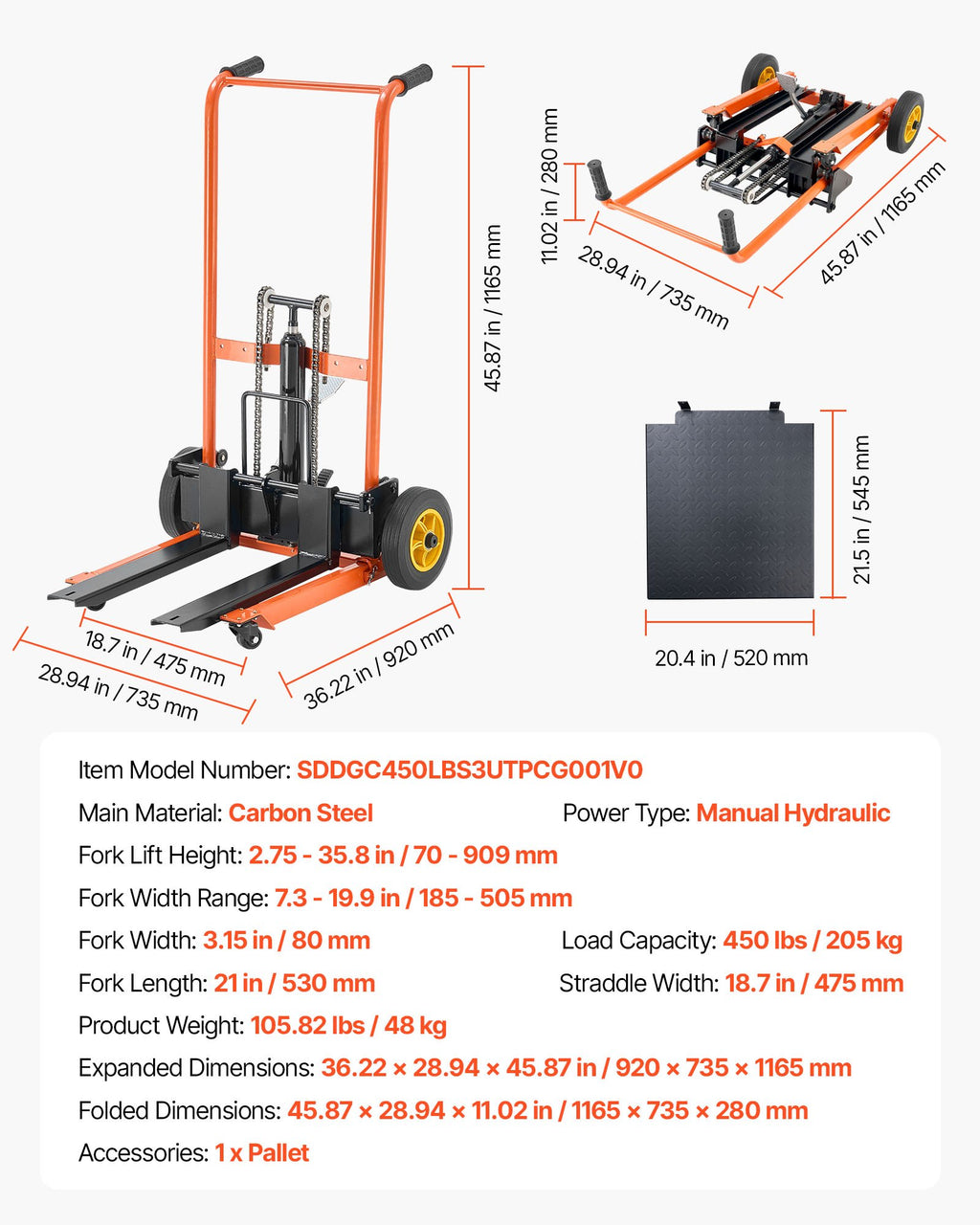 Hidraulinis krovinių keltuvas VEVOR scddc900, 205 kg