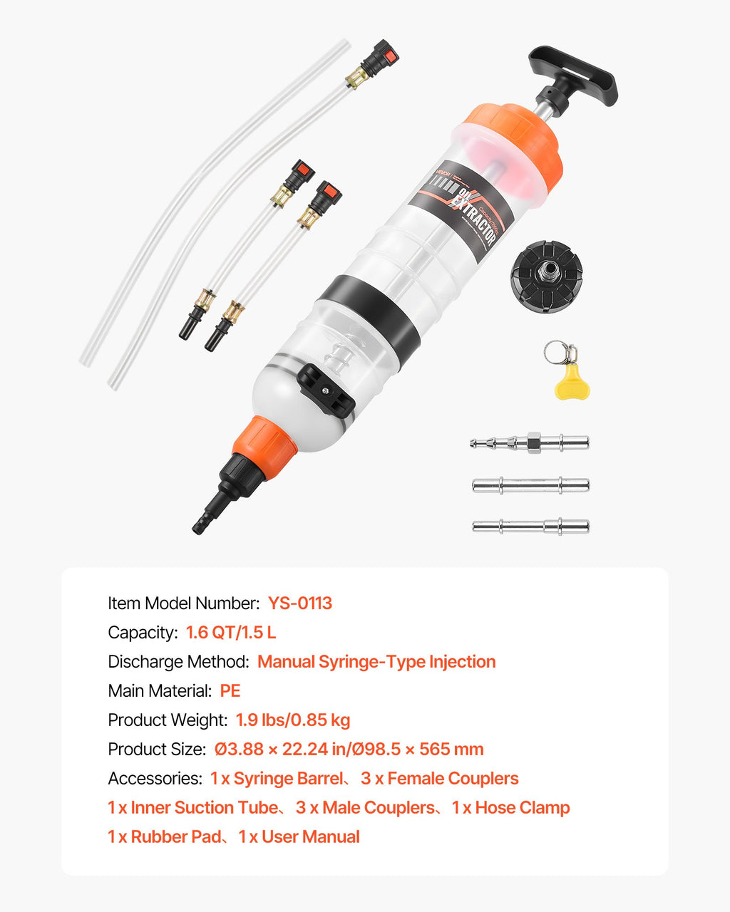 Skysčių išsiurbimo pompa VEVOR YS-0113, 1,5 l talpa