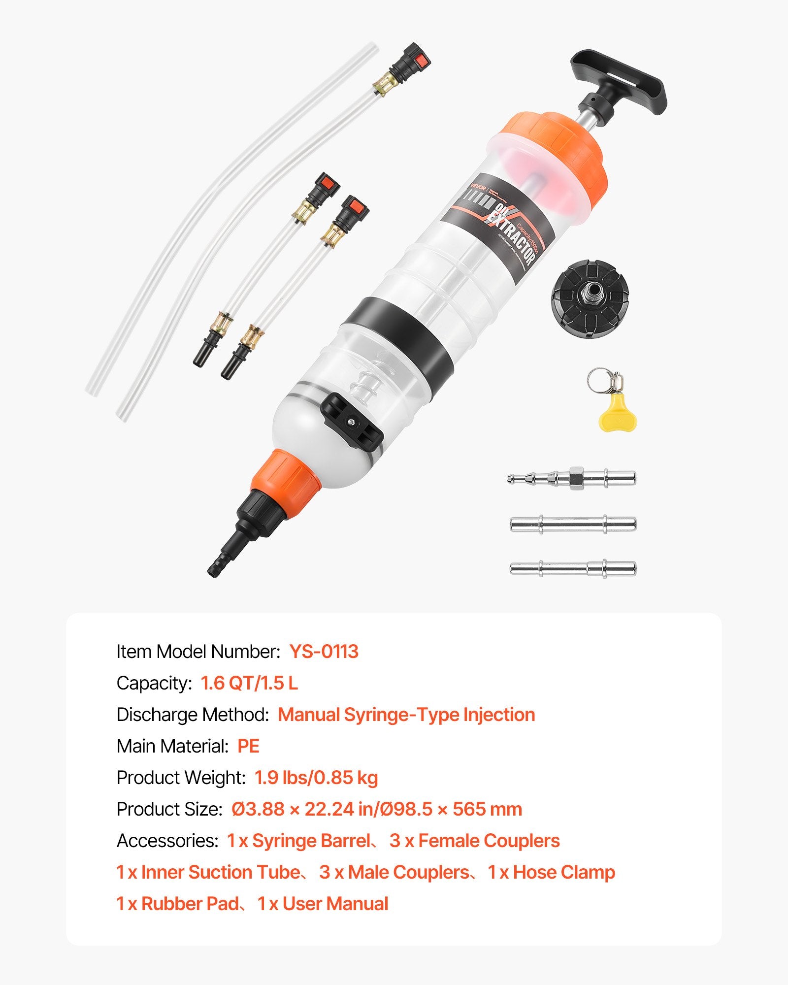 Skysčių išsiurbimo pompa VEVOR YS-0113, 1,5 l talpa