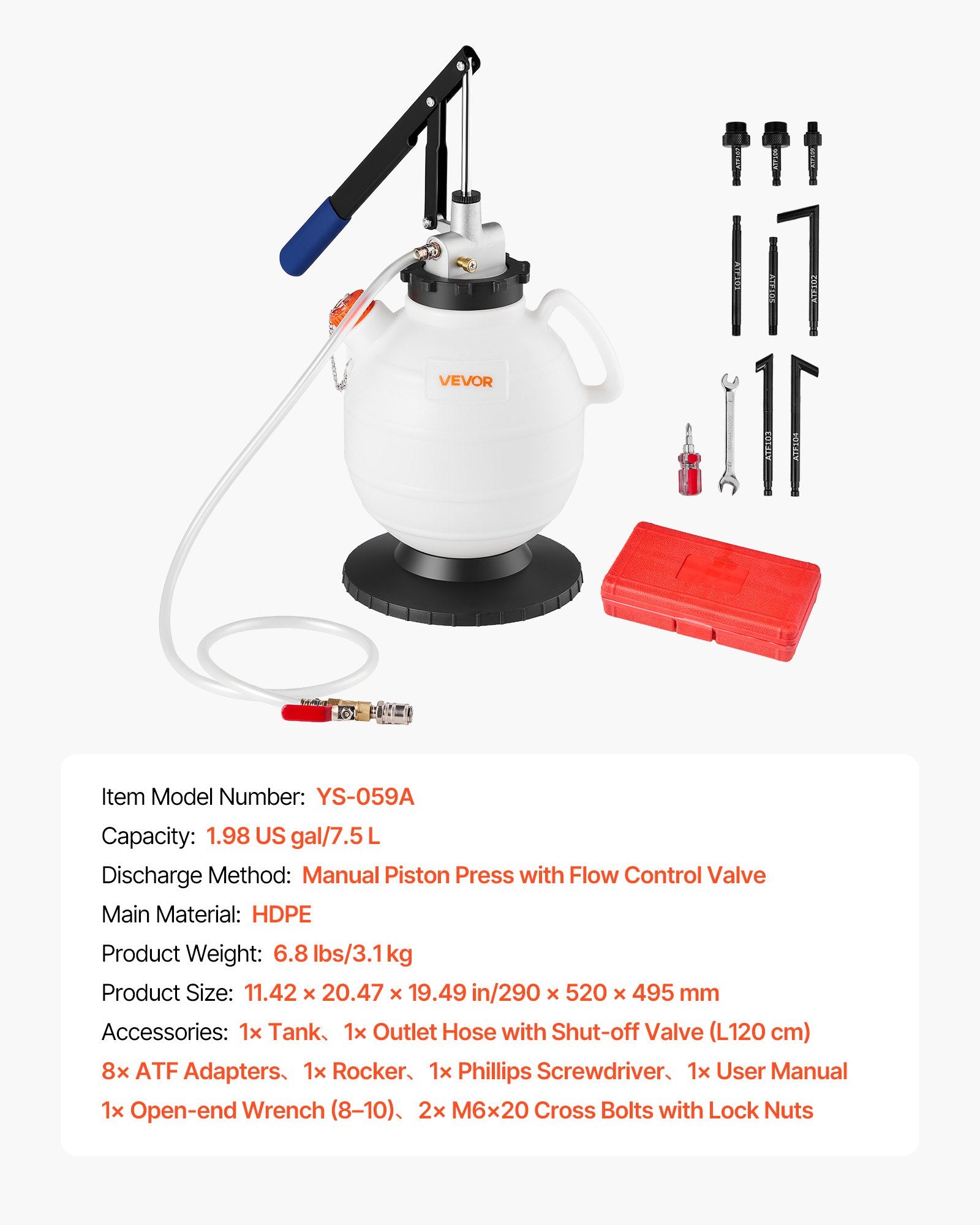 Transmisinės alyvos siurblys VEVOR YS-059A, 7,5 l talpa