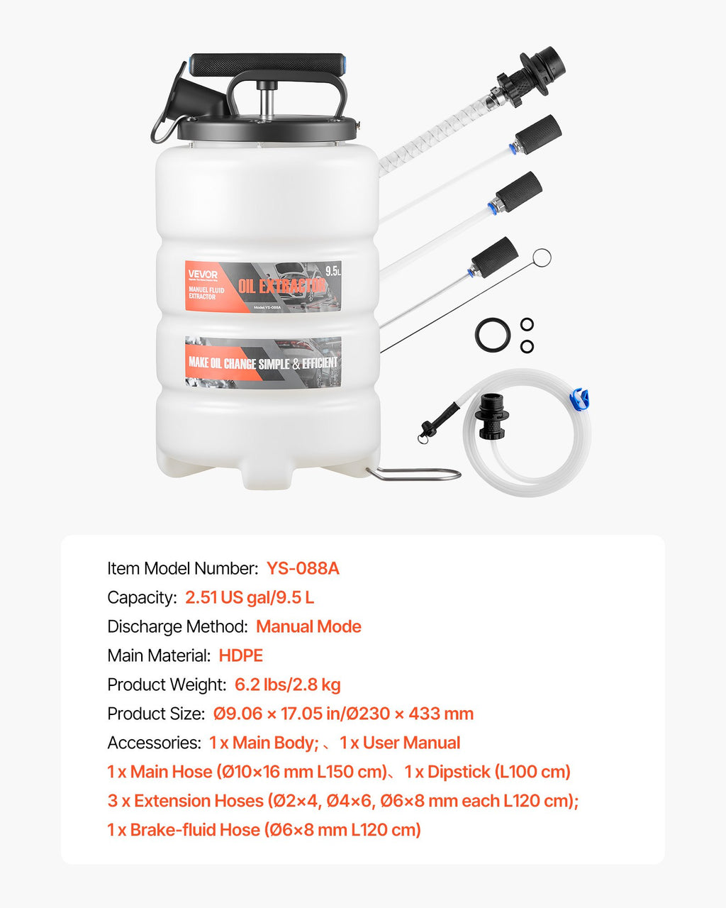 Skysčių išsiurbimo siurblys VEVOR YS-088A, 9,5 l talpa