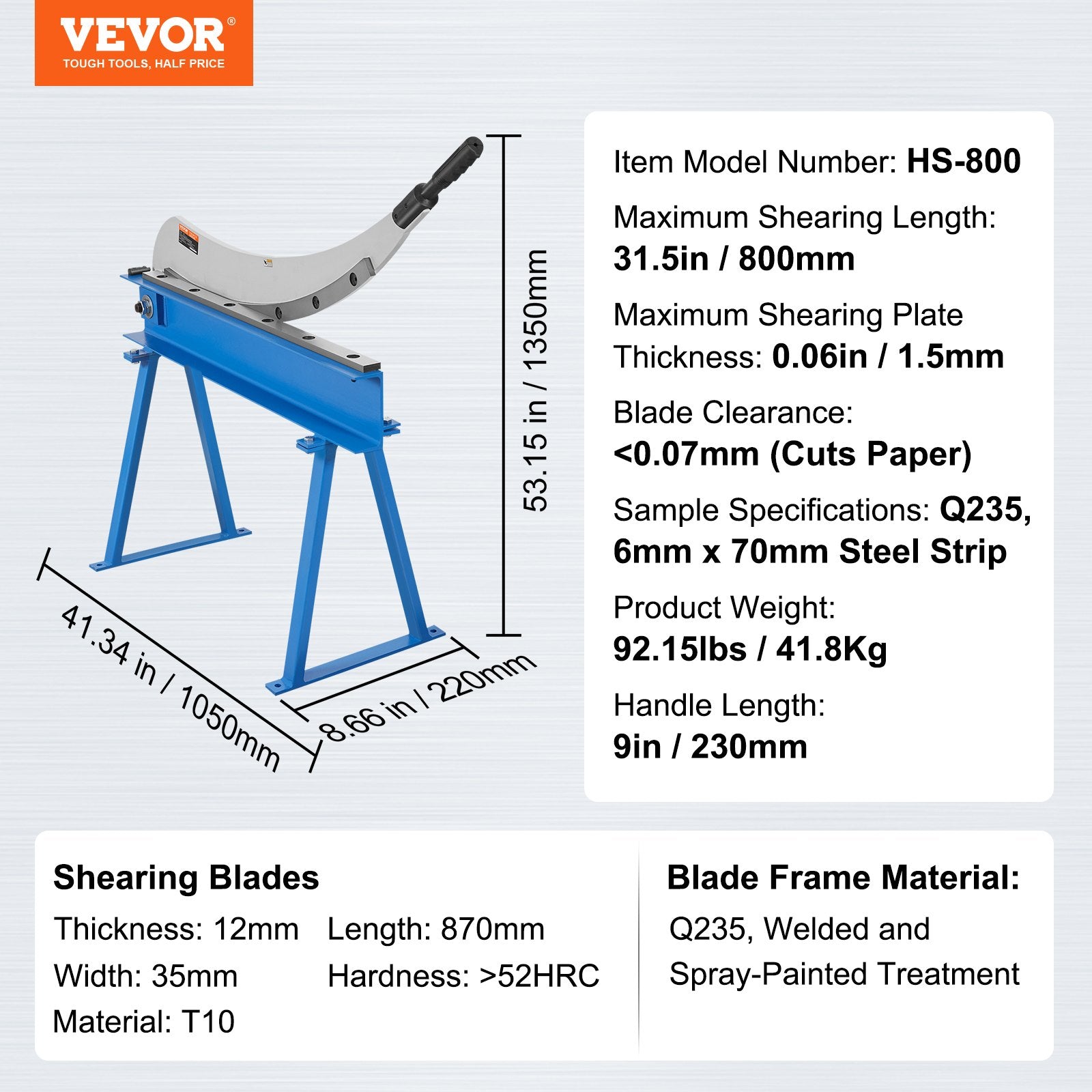 Rankinės lakštinio metalo žirklės VEVOR 800 mm, 1,5 mm pjovimo storis