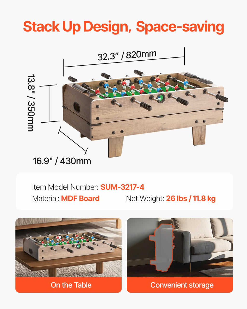 Žaidimų stalas „keturi viename“ VEVOR SUM-3217-4, 82 cm