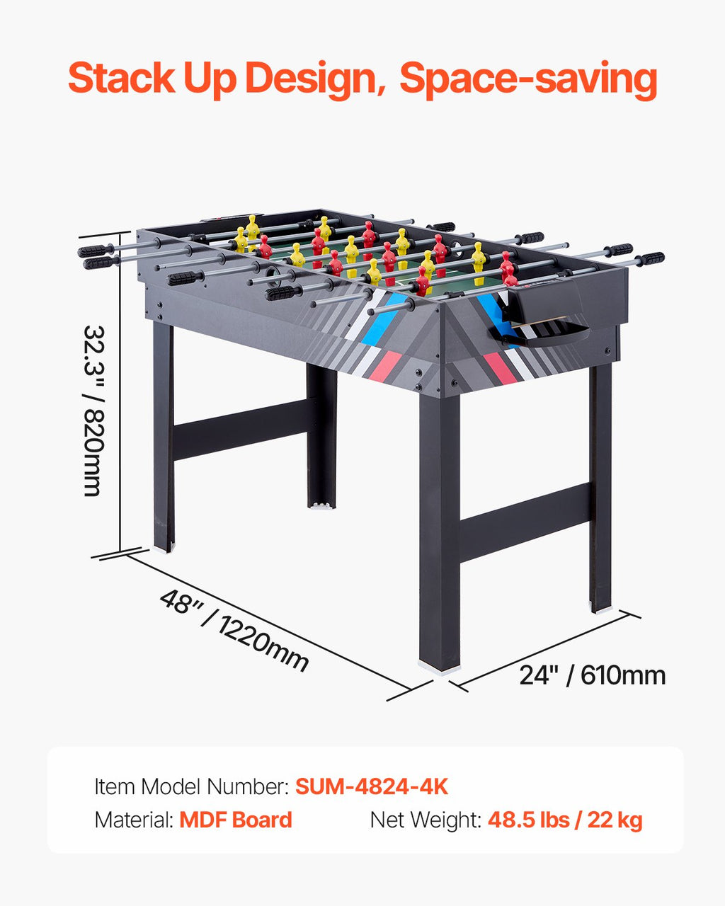 Žaidimų stalas „keturi viename“ VEVOR SUM-4824-4K, 122 cm