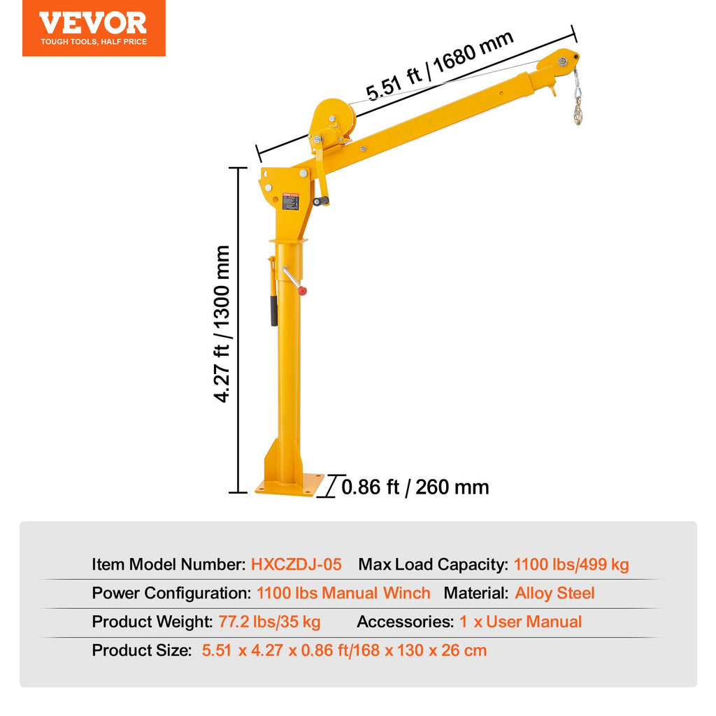 Pikapo kranas VEVOR HXCZDJ-05, 500 kg keliamoji galia