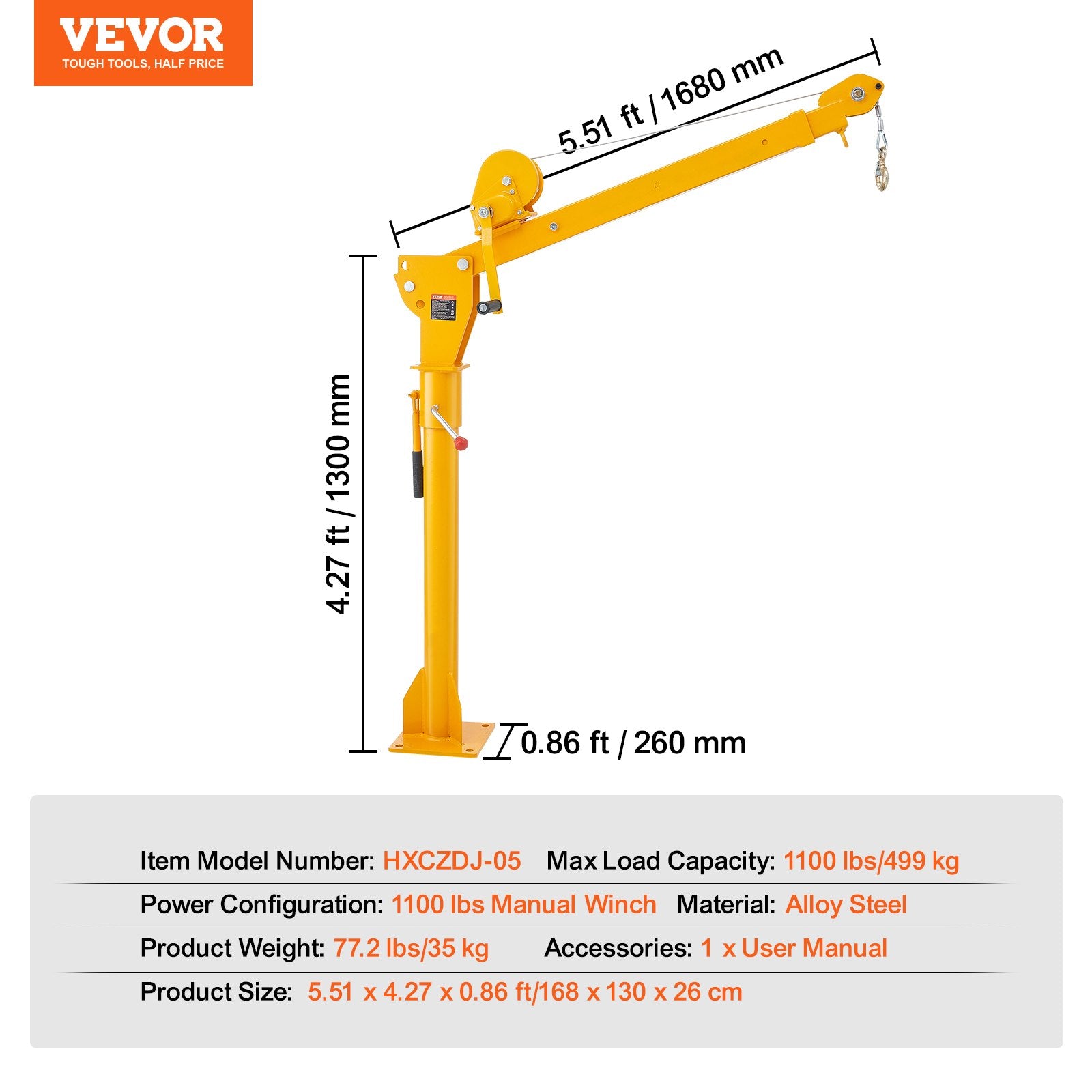 Pikapo kranas VEVOR HXCZDJ-05, 500 kg keliamoji galia
