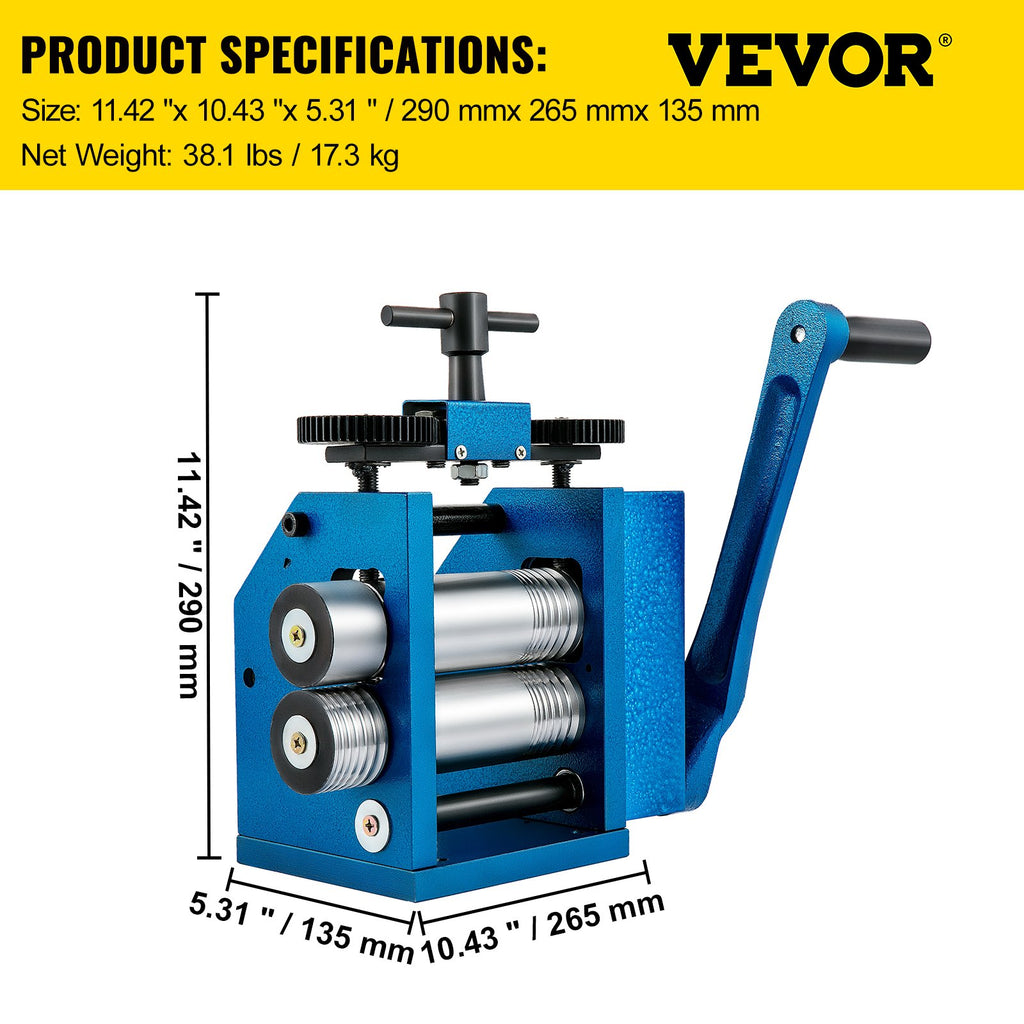 Juvelyrinės valcavimo staklės VEVOR Double-slot, 112 mm velenėliai