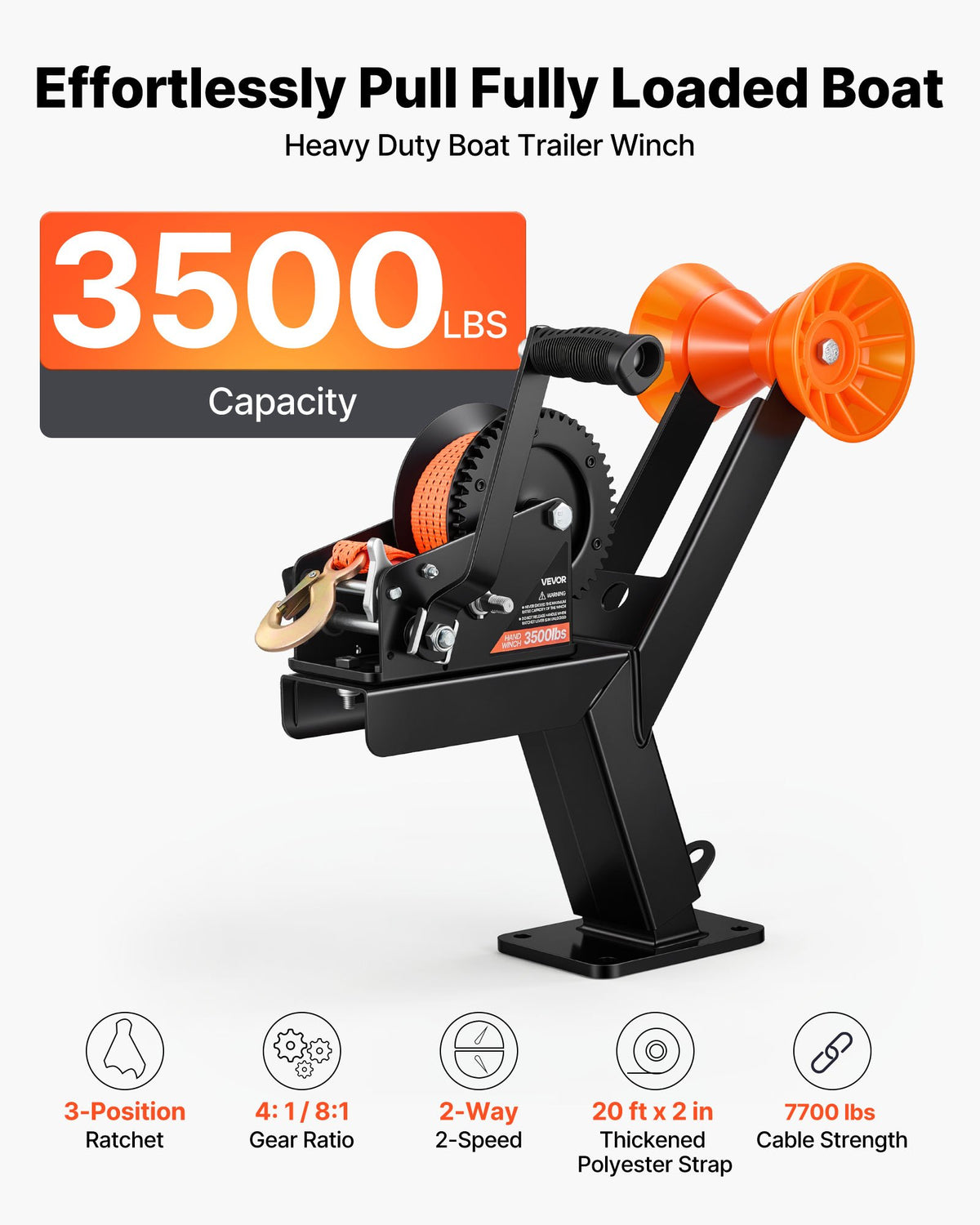 Valties priekabos gervės stovas su ritinėliu VEVOR HW2500A, 1588 kg
