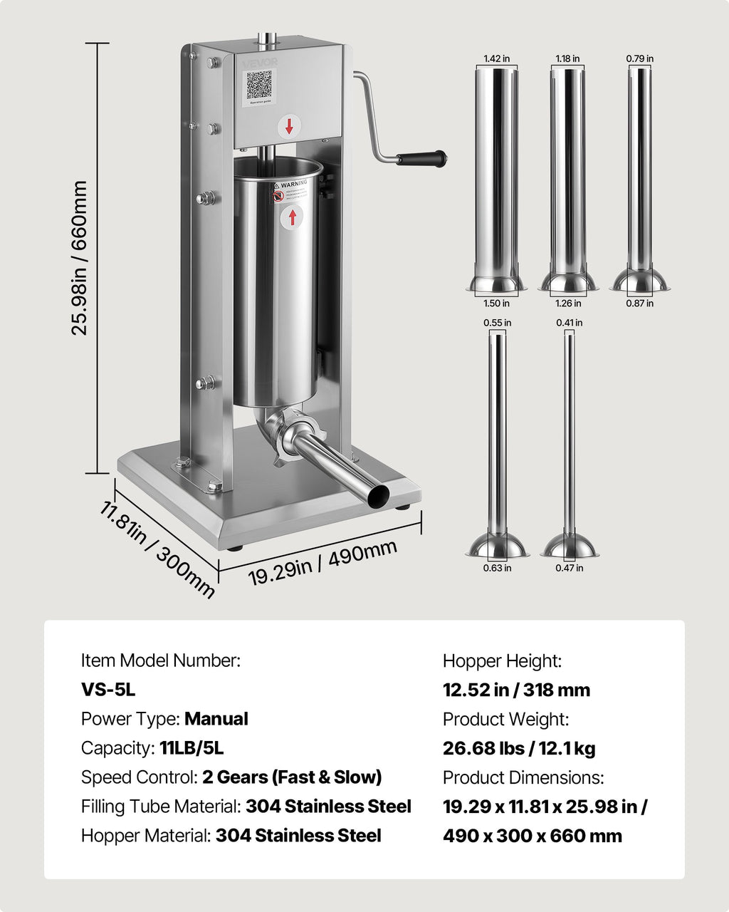 Rankinis dešrų kimštuvas VEVOR VS-5L, 5 L