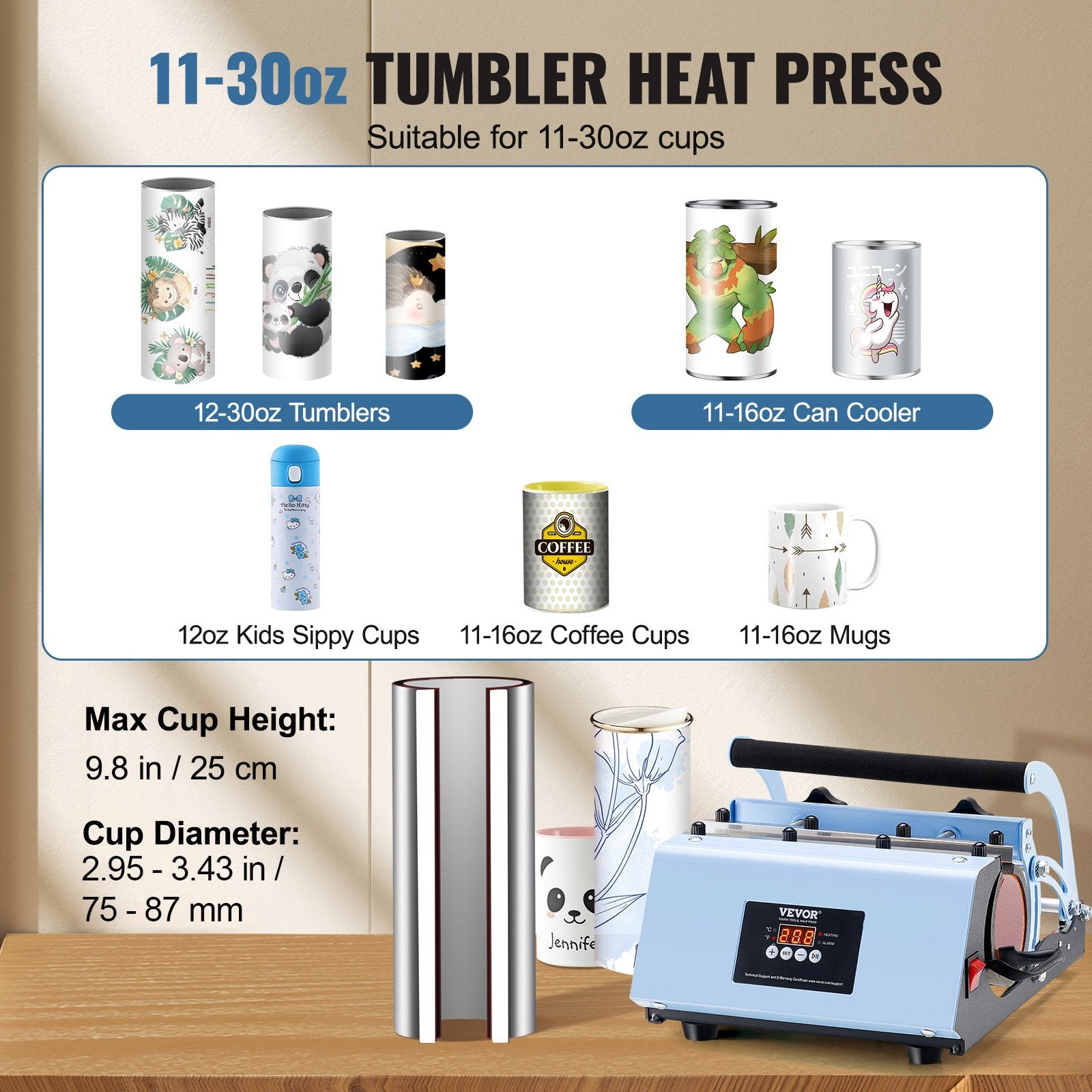 Termopresas puodeliams VEVOR WBFCHP30OZ, 500W