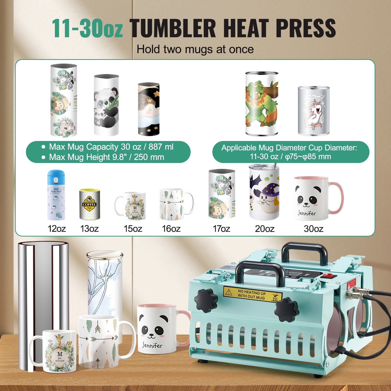 Termopresas puodeliams VEVOR TLK2730OZ-2S, 2 stotelės