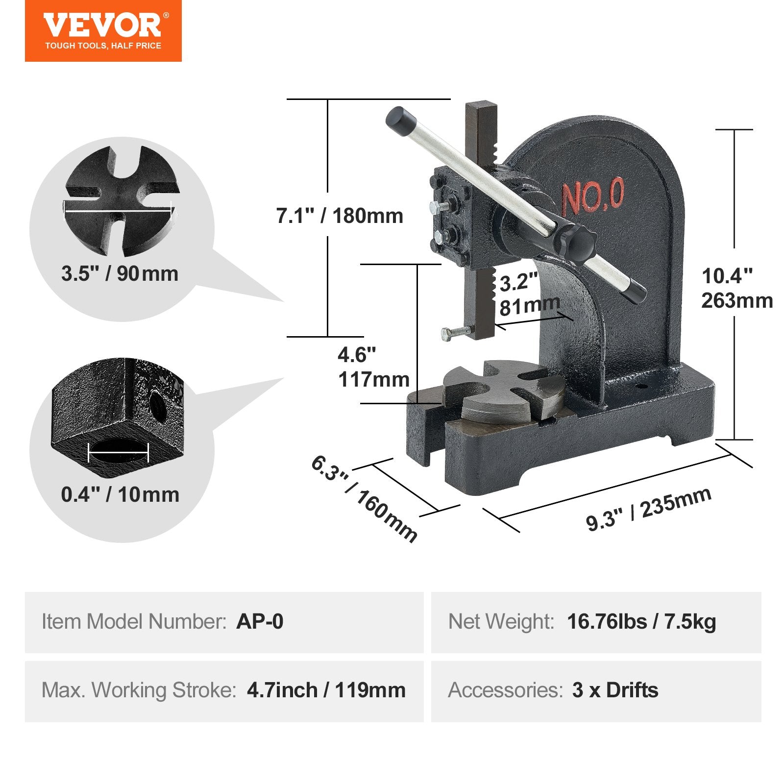 Mechaninis presas VEVOR AP-0, 0,5 tonos spaudimo jėga