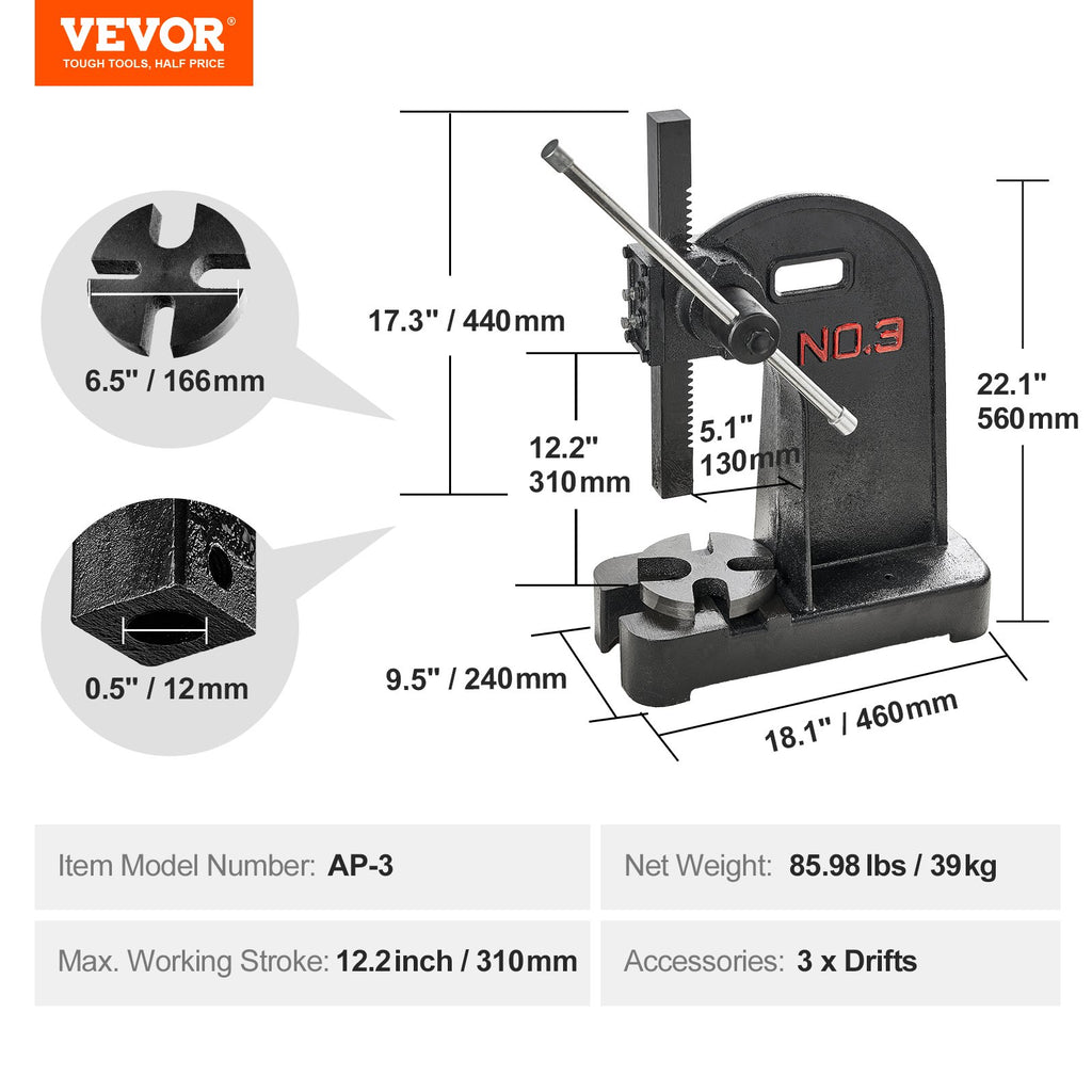 Rankinis presas VEVOR AP-3, 3 tonos