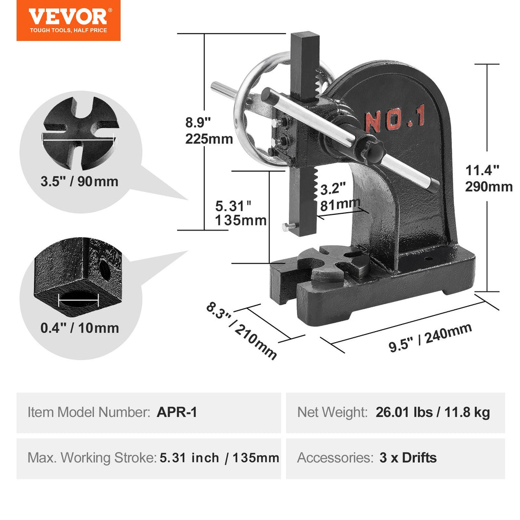 Rankinis presas VEVOR APR-1, 1 tona