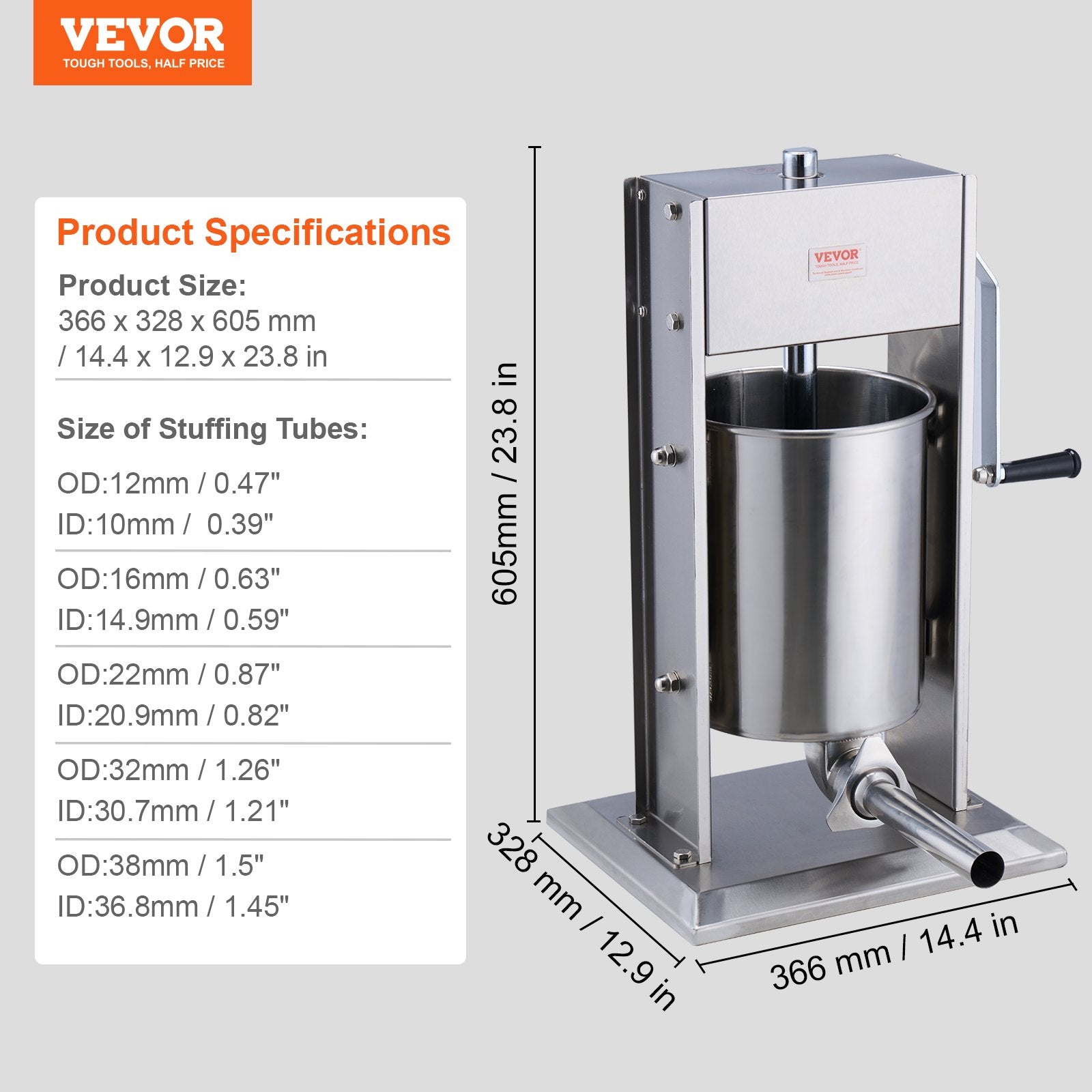 Rankinis dešrų kimštuvas VEVOR XZ-10L, 10 l