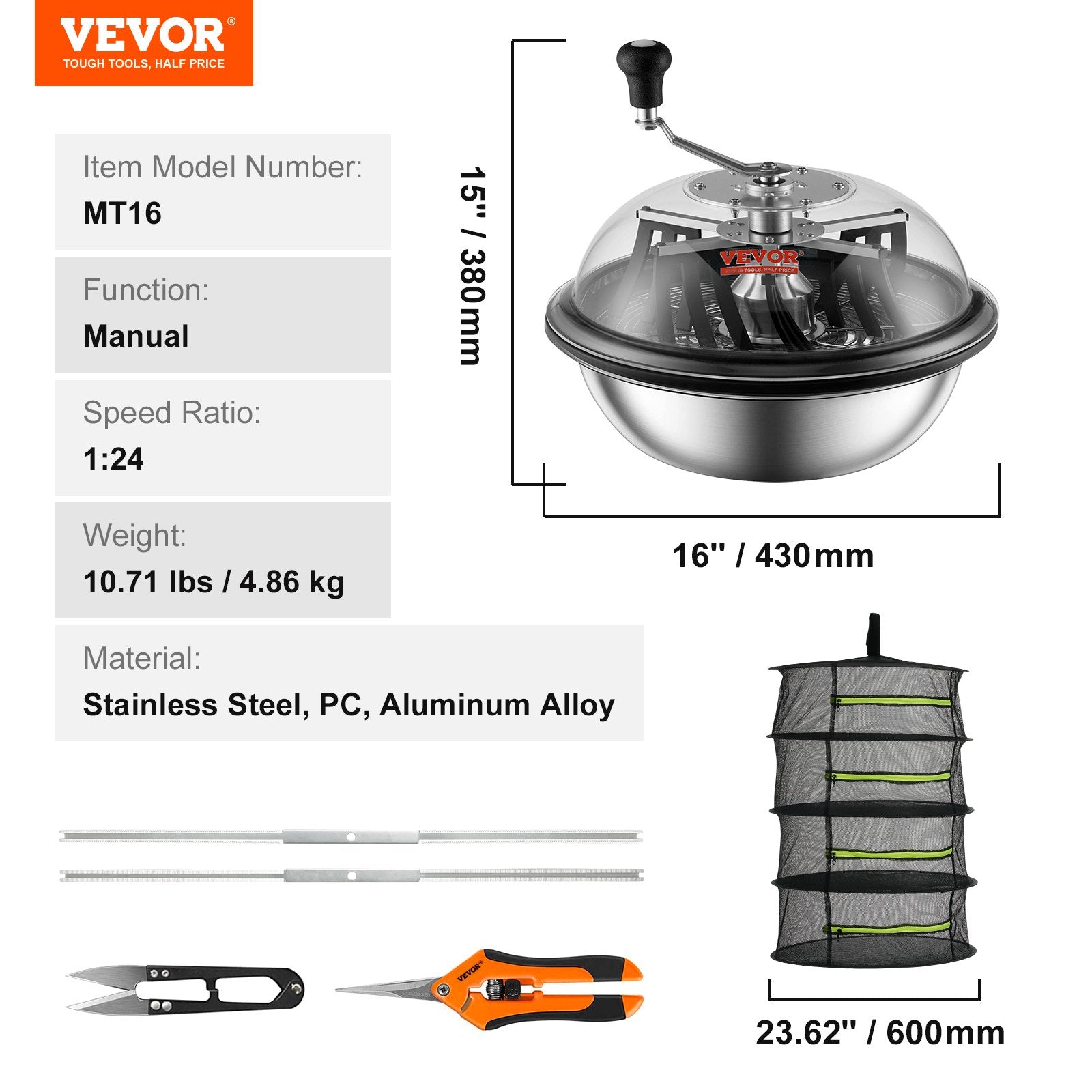 Rankinis lapų trimeris VEVOR TM16, 40 cm skersmens