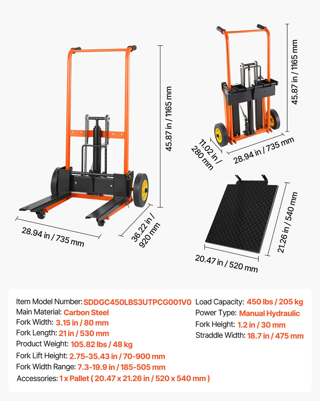 Hidraulinis krovinių keltuvas VEVOR SCDDC900, 205 kg