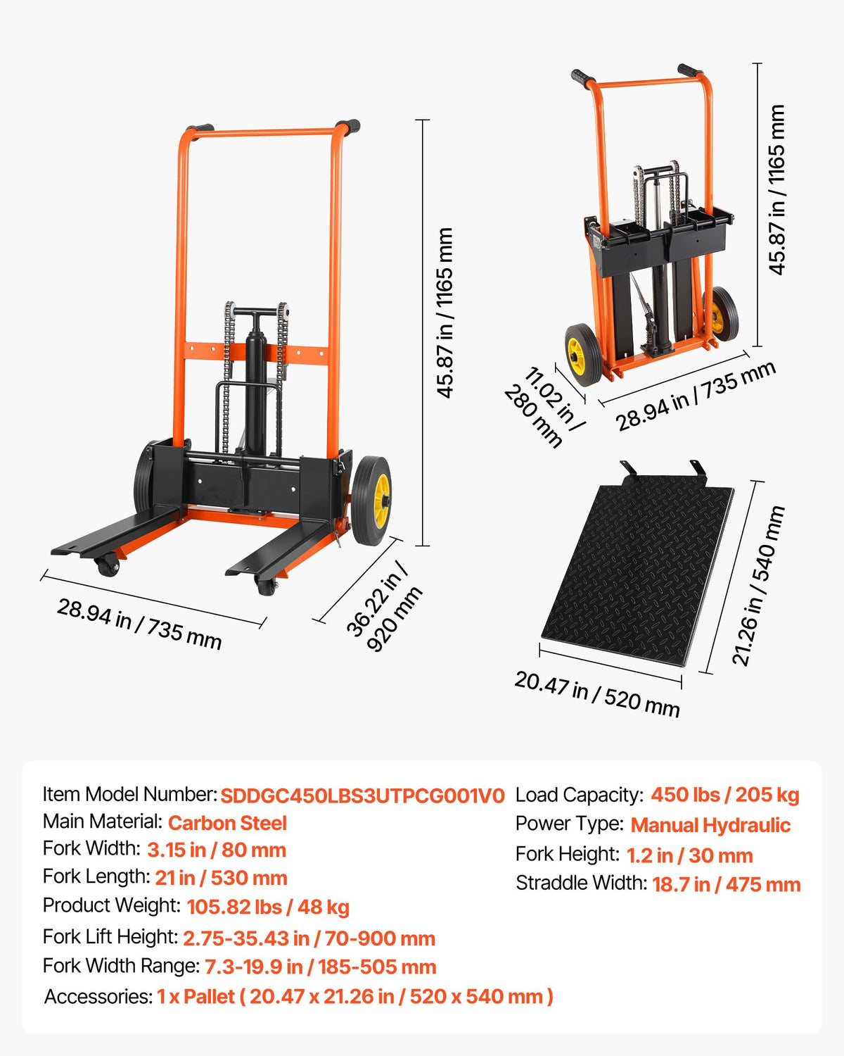 Hidraulinis krovinių keltuvas VEVOR SCDDC900, 205 kg