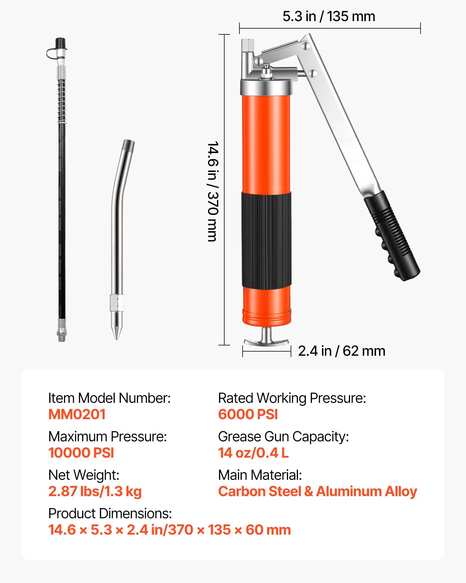 Tepalo švirkštas VEVOR MM0201, 10000 PSI