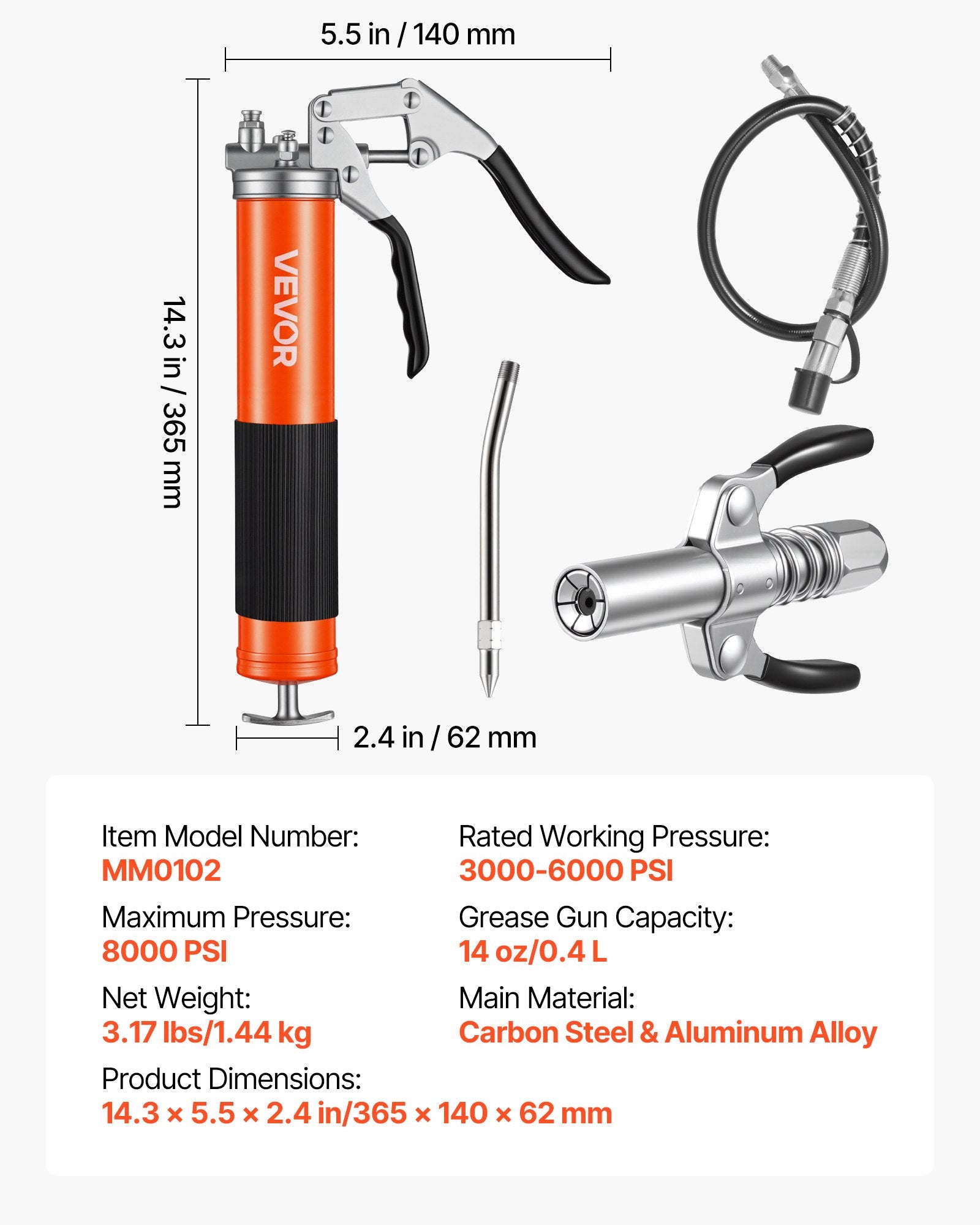 Tepalo švirkštas VEVOR MM0102, 8000 PSI