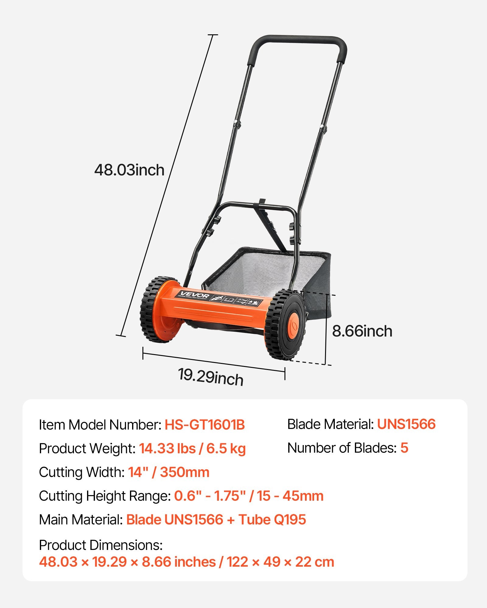 Mechaninė vėjapjovė VEVOR HS-GT1601B, 35 cm pjovimo plotis