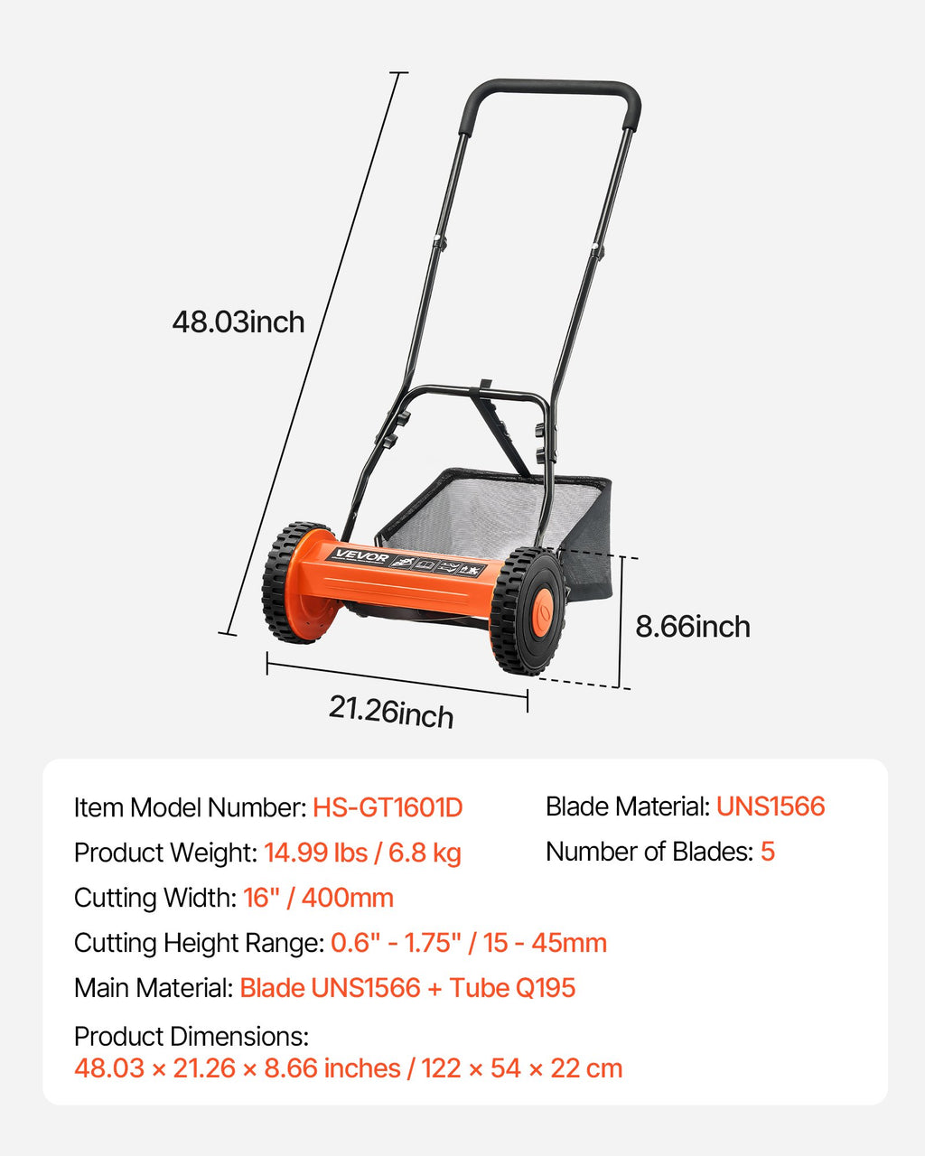 Mechaninė vėjapjovė VEVOR HS-GT1601D, 40 cm