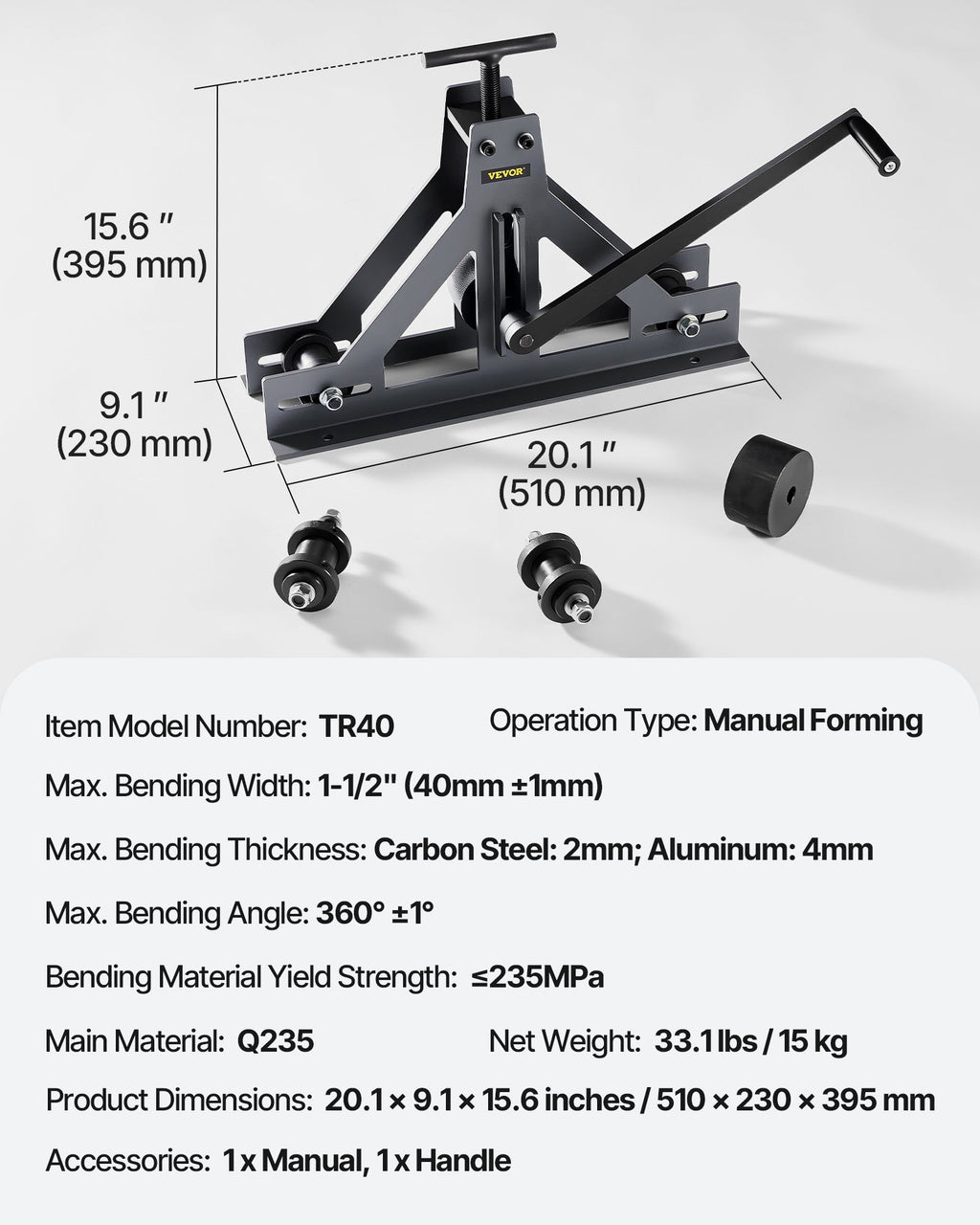 Vamzdžių lenkimo staklės VEVOR Manual Roller, 38 mm