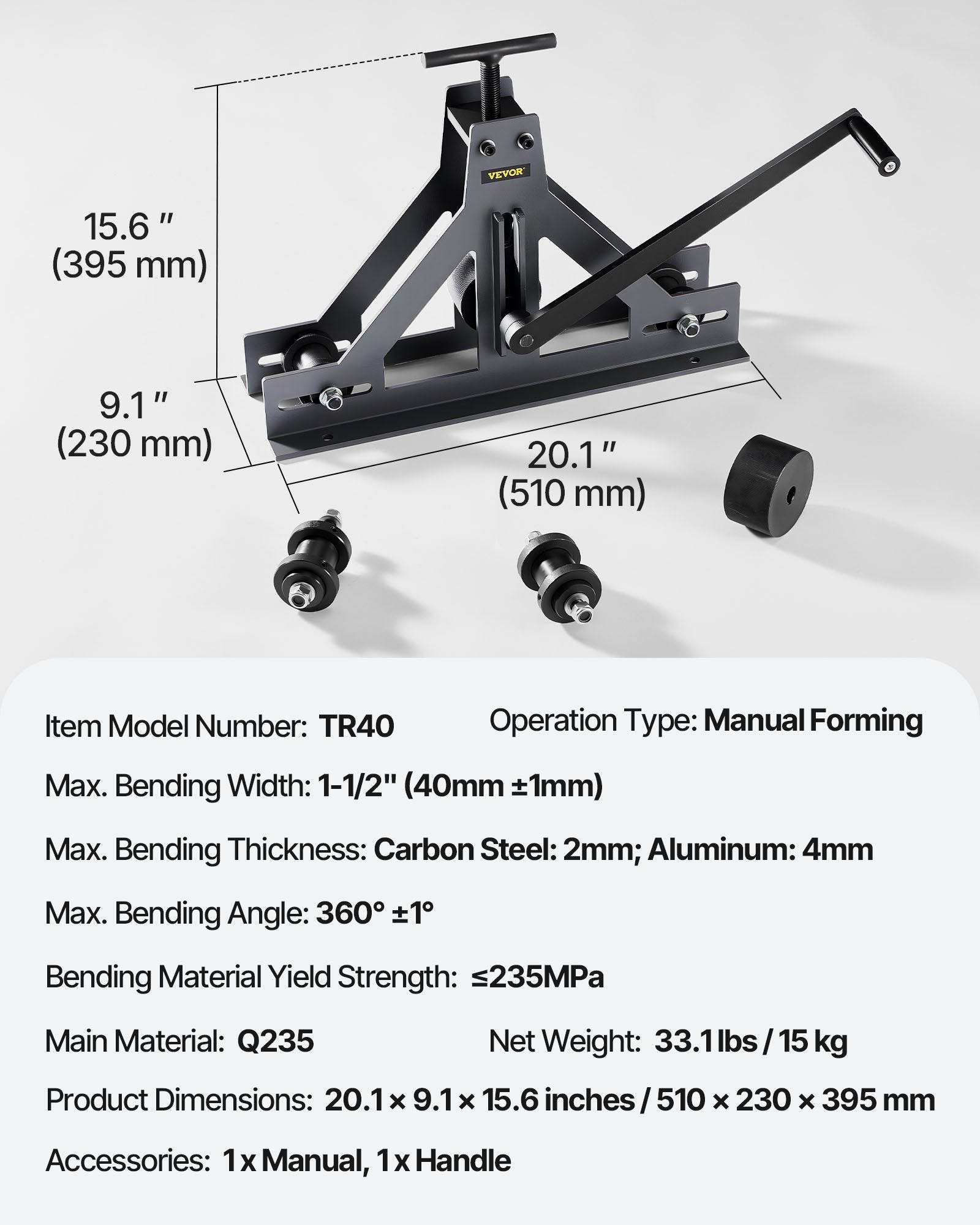 Vamzdžių lenkimo staklės VEVOR Manual Roller, 38 mm