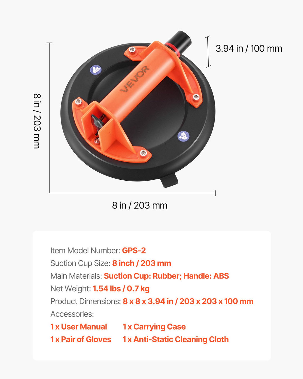 Vakuuminis siurbtukas VEVOR GPS-2, 180 kg keliamoji galia