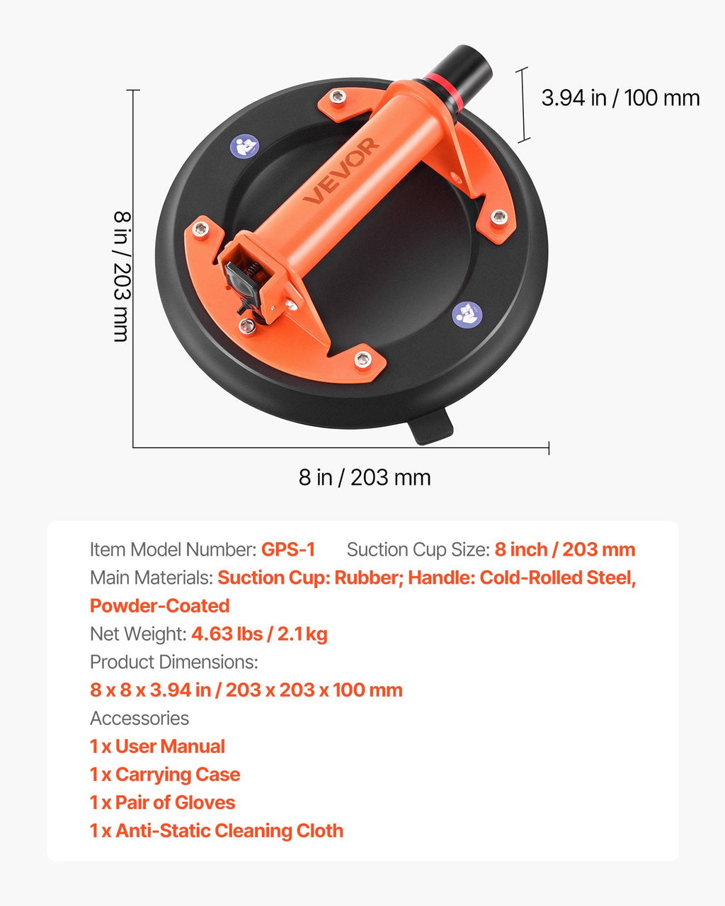 Vakuuminiai pritraukėjai VEVOR GPS-1, 195 kg keliamoji galia (2 vnt.)