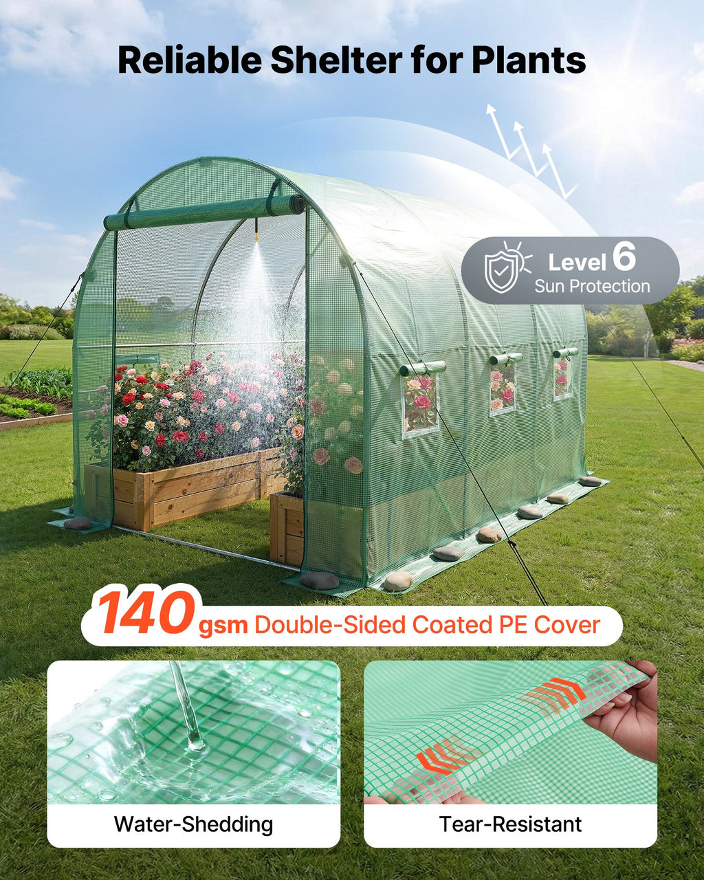 Šiltnamis tunelis VEVOR 2×3×2m(3)G-D, 2,93x1,97x1,94 m