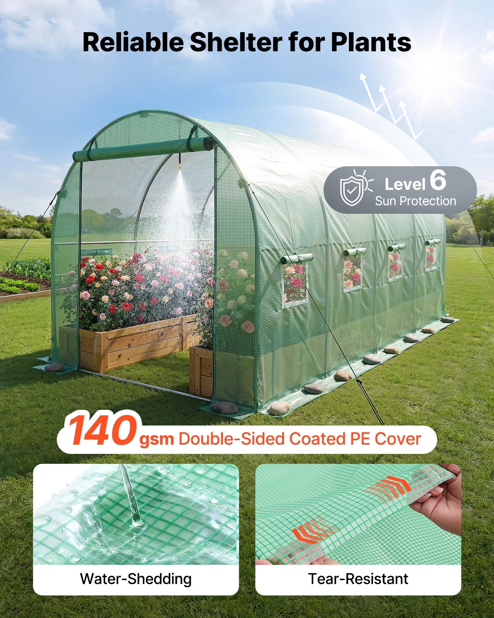 Tunelinis šiltnamis VEVOR 2x4.5x2m(4)G-D, 4,48 x 1,97 x 1,97 m