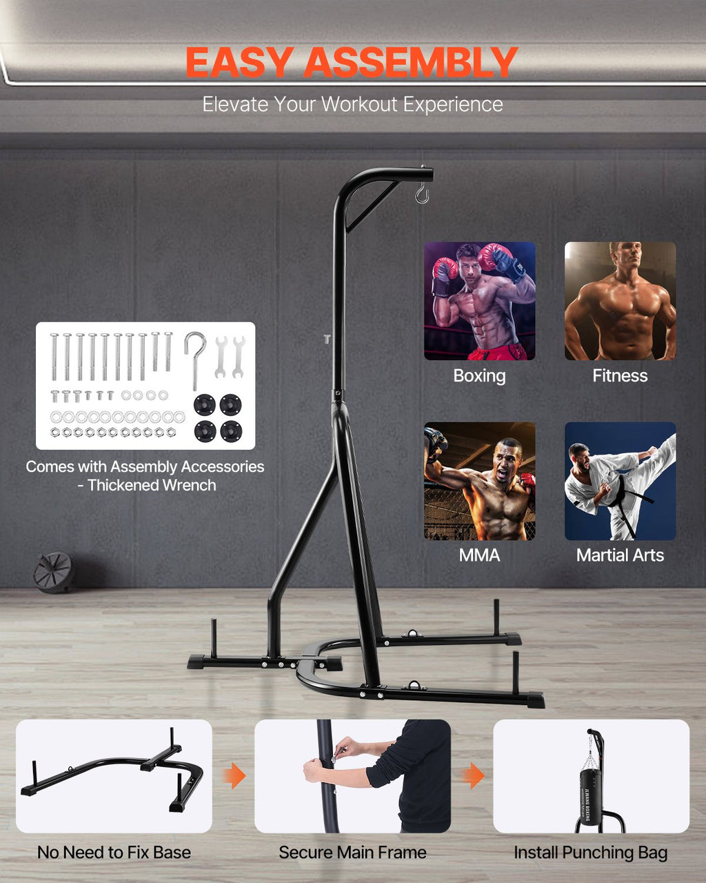 Bokso kriaušės stovas VEVOR ssshksdj-b, iki 65 kg