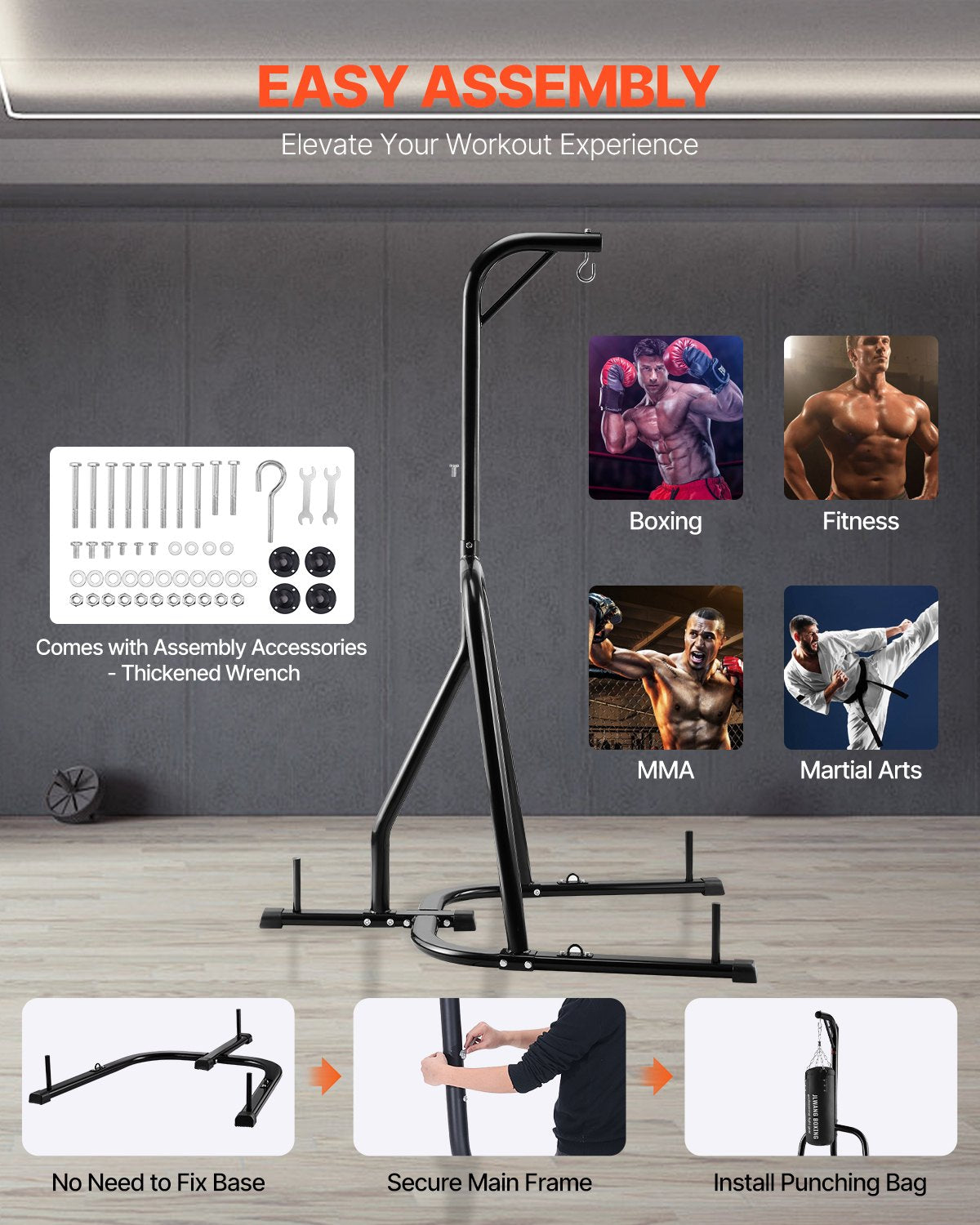 Bokso kriaušės stovas VEVOR ssshksdj-b, iki 65 kg