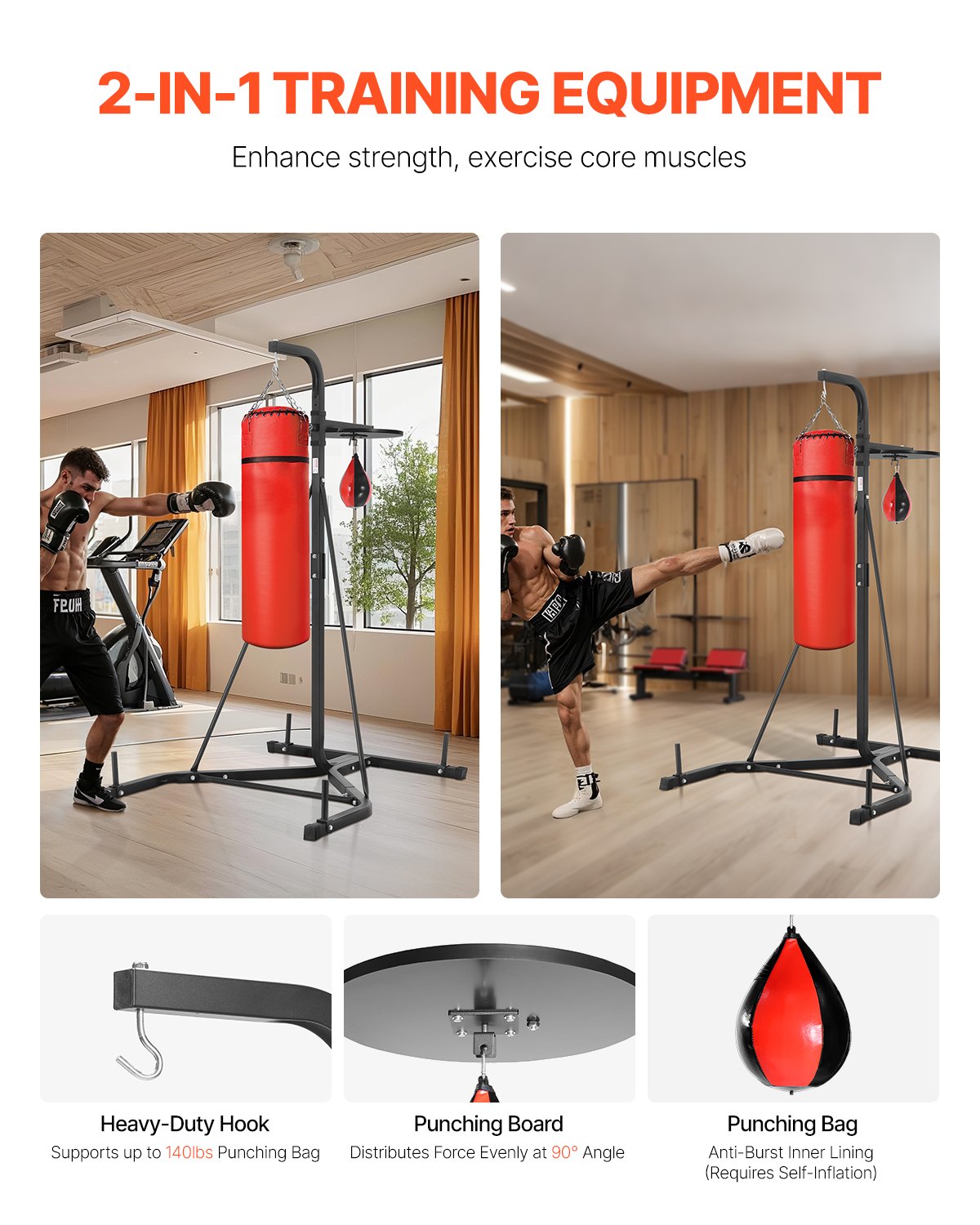 Bokso kriaušės stovas VEVOR ssshksdj-d, iki 65 kg apkrova